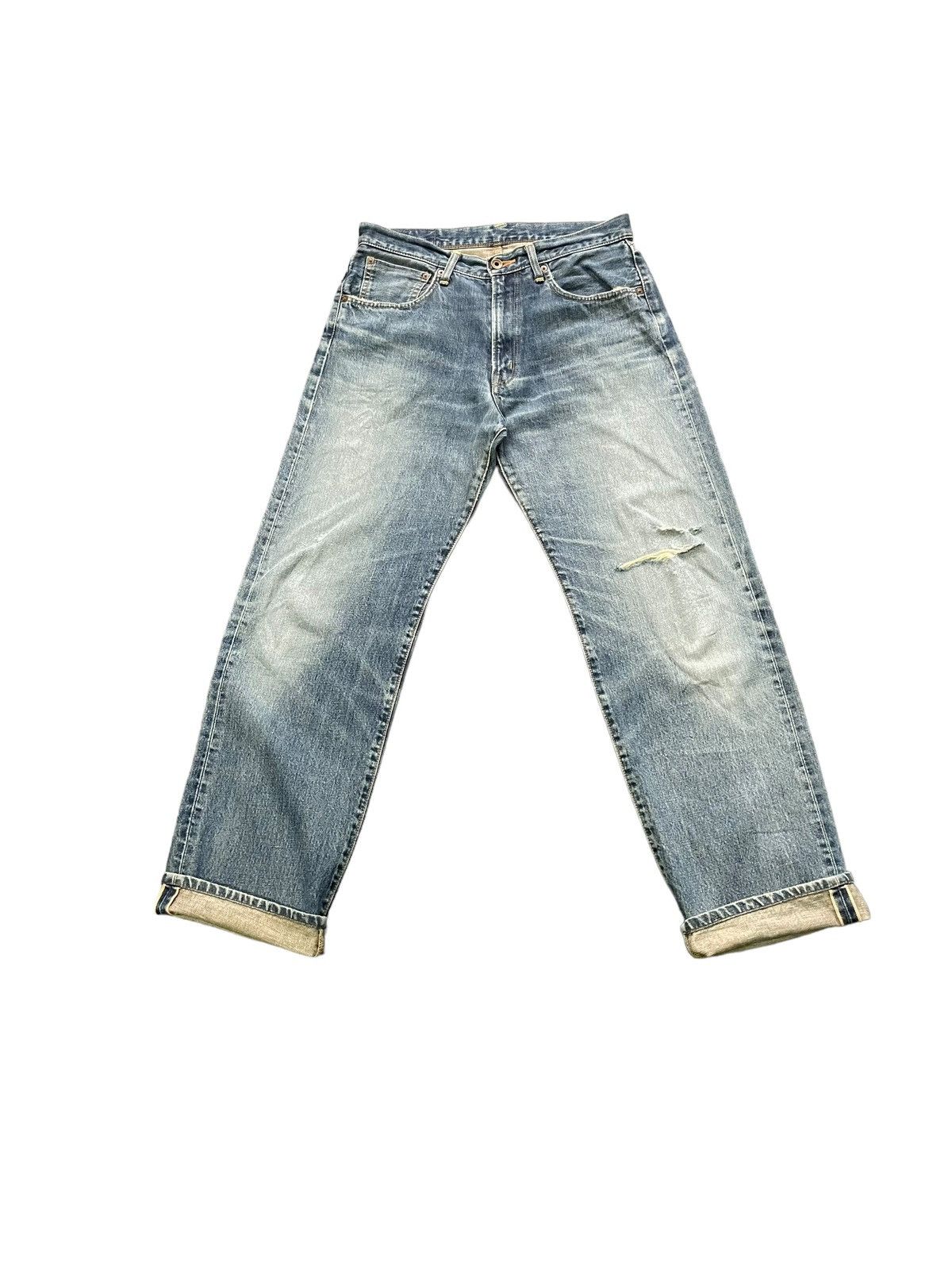 image of Distressed Denim x Edwin Vintage Edwin 505 X Selvedge Distresed Denim in Blue, Men's (Size 32)