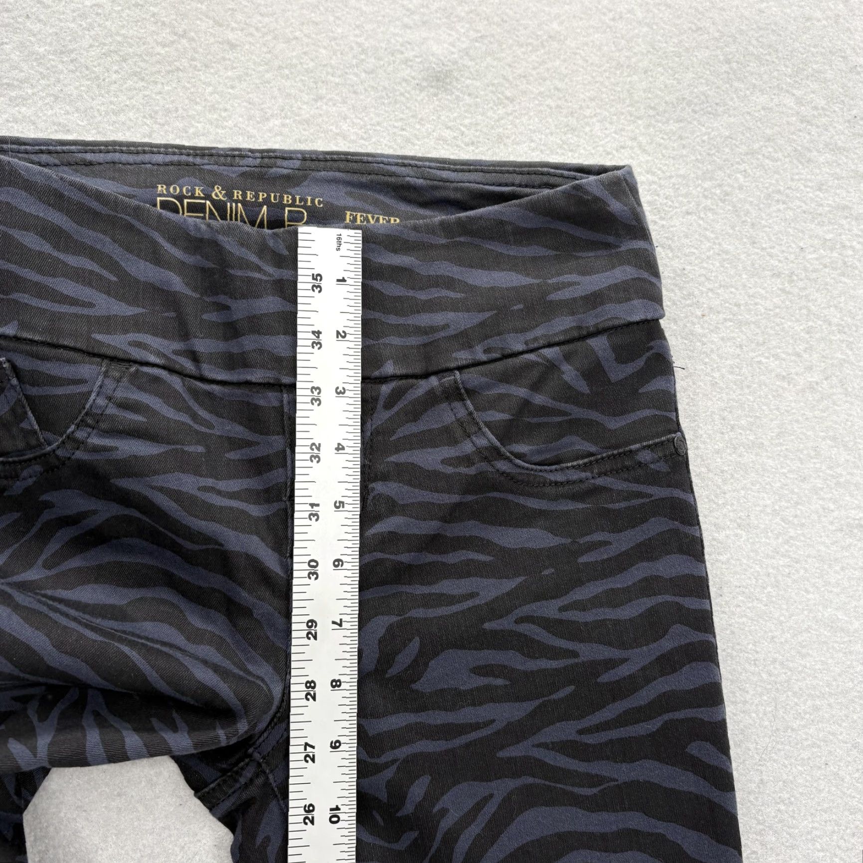 Vintage Rock & Republic Denim Rx Fever Jegging Jeans Womens 4 Black Zebra Print Pull On Size 27" / US 4 / IT 40 - 7 Thumbnail