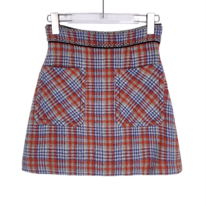 Miu Miu Miu Miu Color-block Beaded Plaid Tweed Casual Skirt K26WX Size 26" / US 2 / IT 38 - 1 Thumbnail