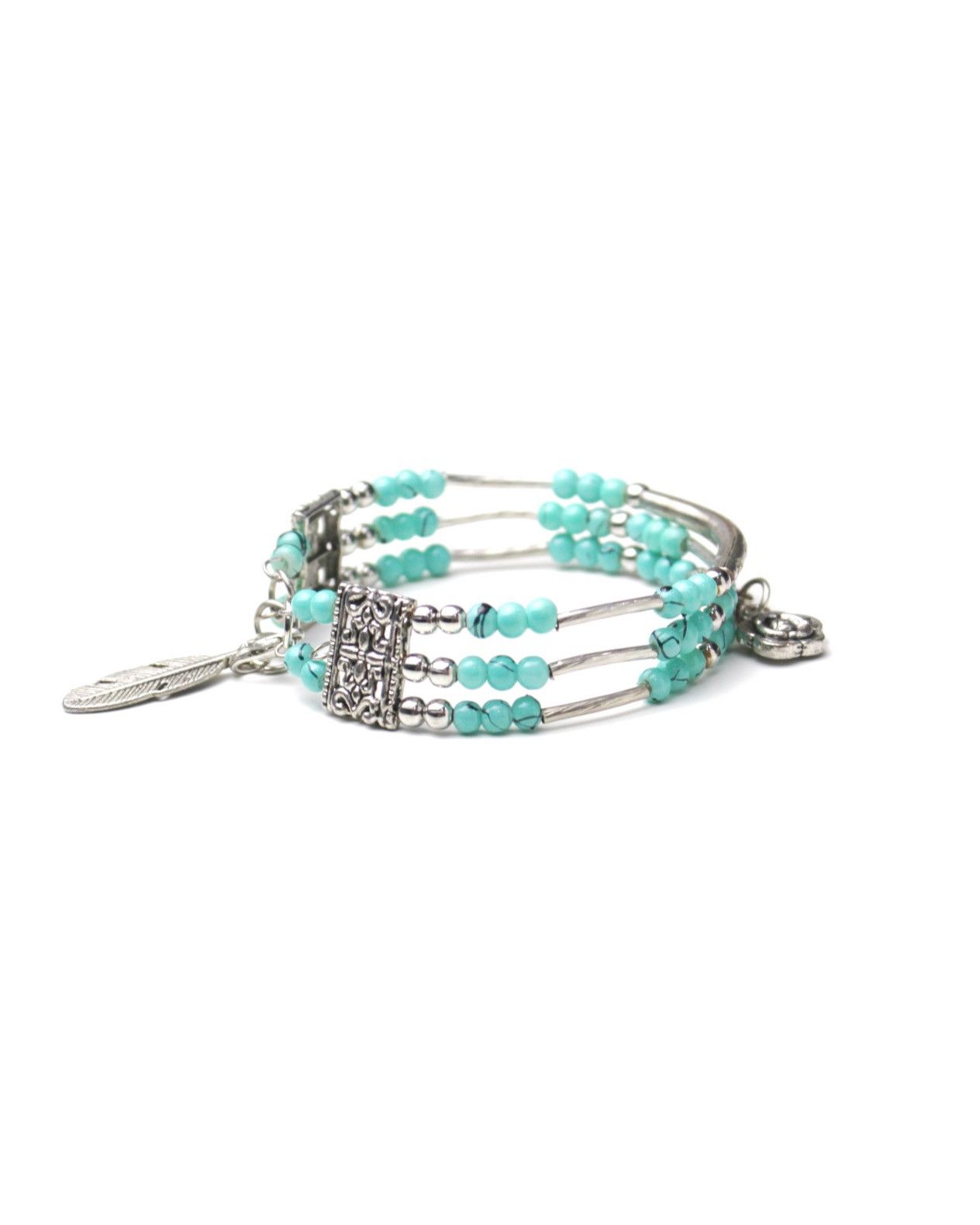 Vintage 2000S JAPANESE MADE GARDEN SOUL FEATHER TURQUOISE BRACELET Size ONE SIZE - 3 Thumbnail