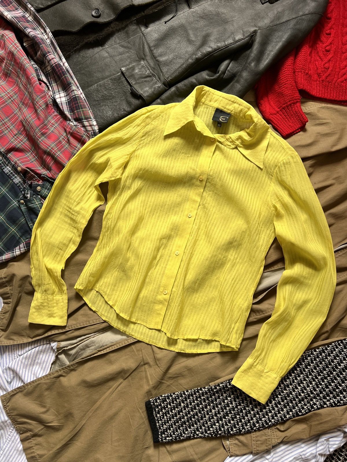 Just Cavalli Vintage Just Cavalli Yellow Light Button Up Avantgarde Shirt Size S / US 4 / IT 40 - 1 Thumbnail