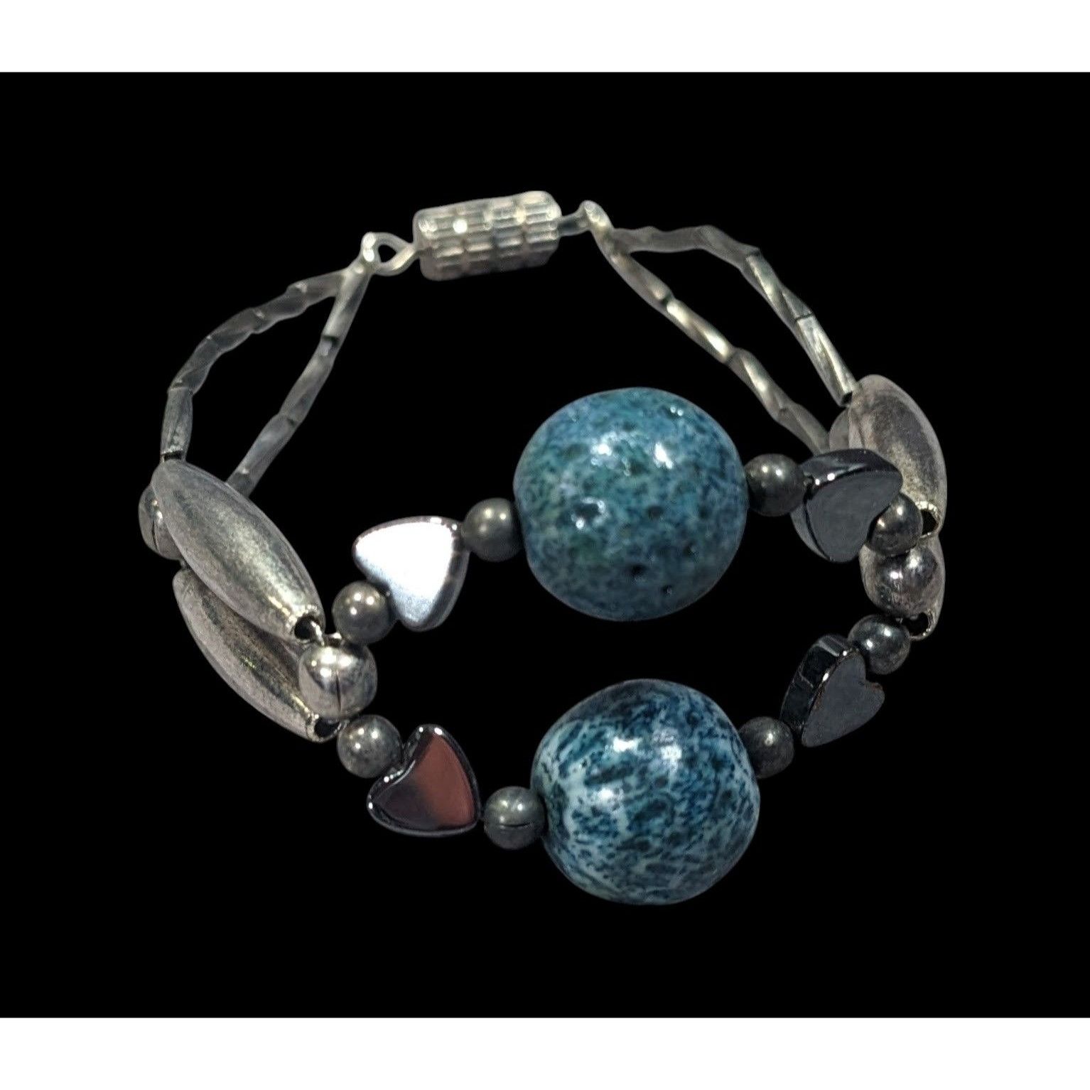 Other Casual Retro Blue And Silver Tone Beaded Bracelet With Hemat Size ONE SIZE - 1 Thumbnail