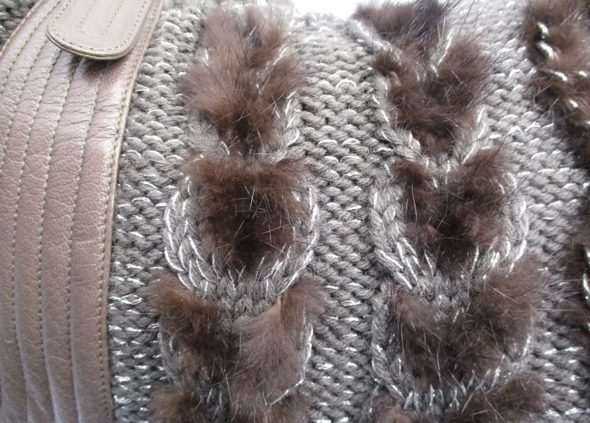 Salvatore Ferragamo Salvatore Ferragamo 'Balena' Genuine Fur/Knit/Leath Hobo Bag Size ONE SIZE - 8 Thumbnail