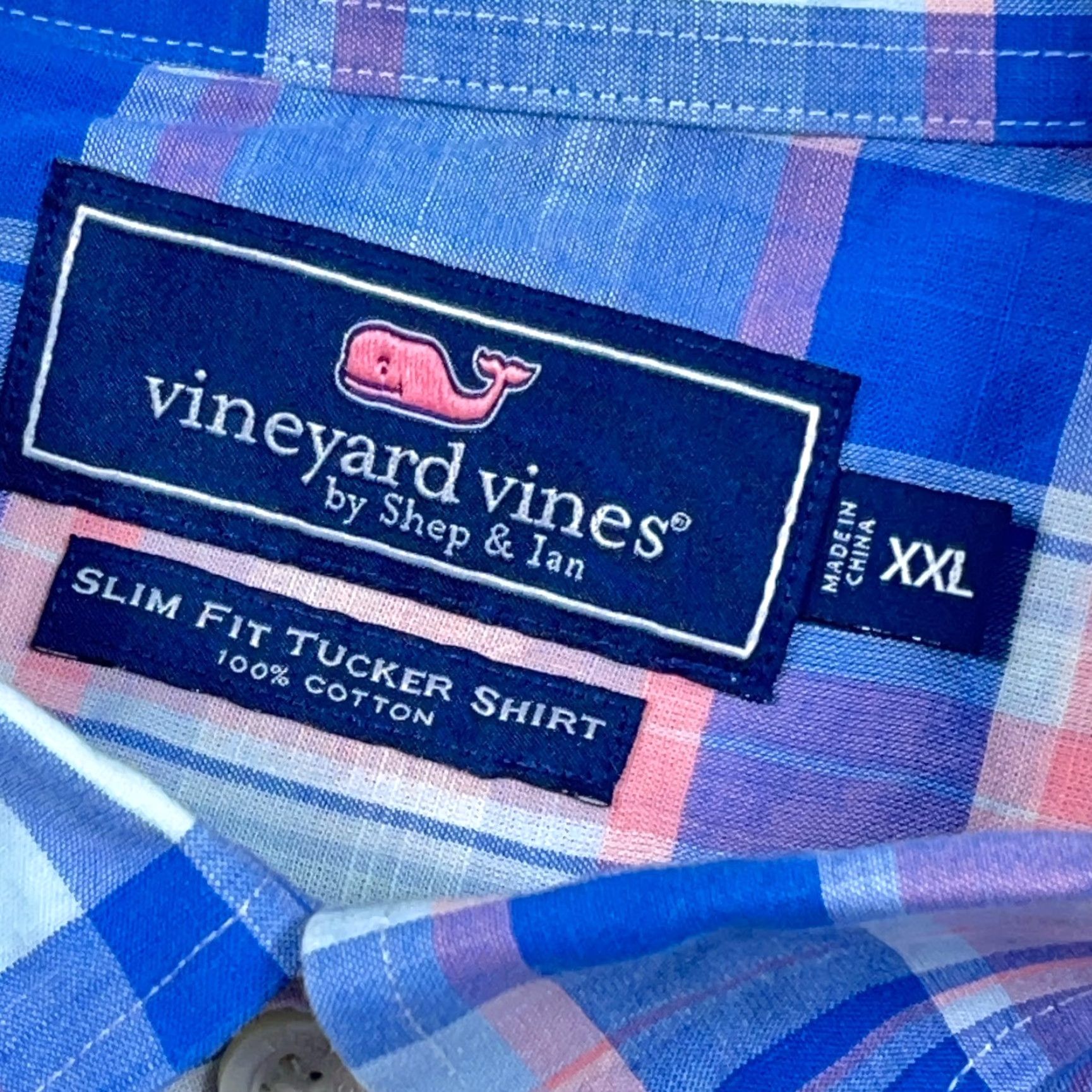 Vineyard Vines Vineyard Vines Shirt Men 2XL Slim Fit Tucker Blue Pink Plaid Button Up Shirt Size US XXL / EU 58 / 5 - 3 Thumbnail