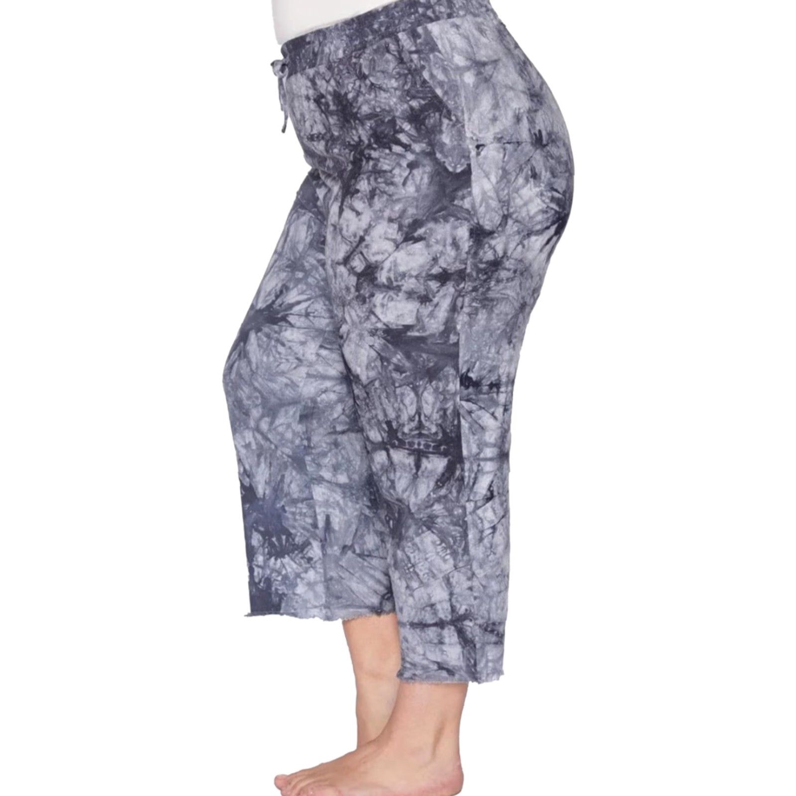 Vintage Royalty for Me NWT Women’s Linen Button Hem Flood Pants - Charcoal Tie Dye 2X - Plus Size 52% Linen 48% Viscose Size 40" / US 18 - 3 Thumbnail