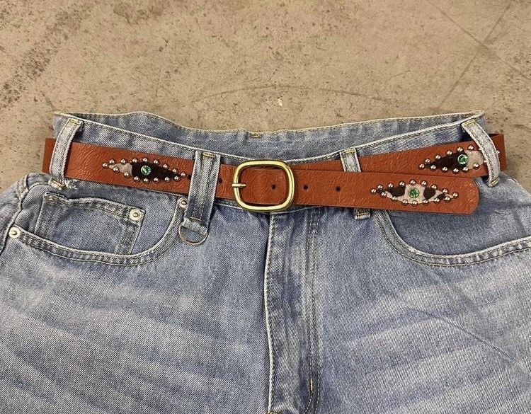Japanese Brand Brown studded western style 102 cm Size 34 - 10 Thumbnail