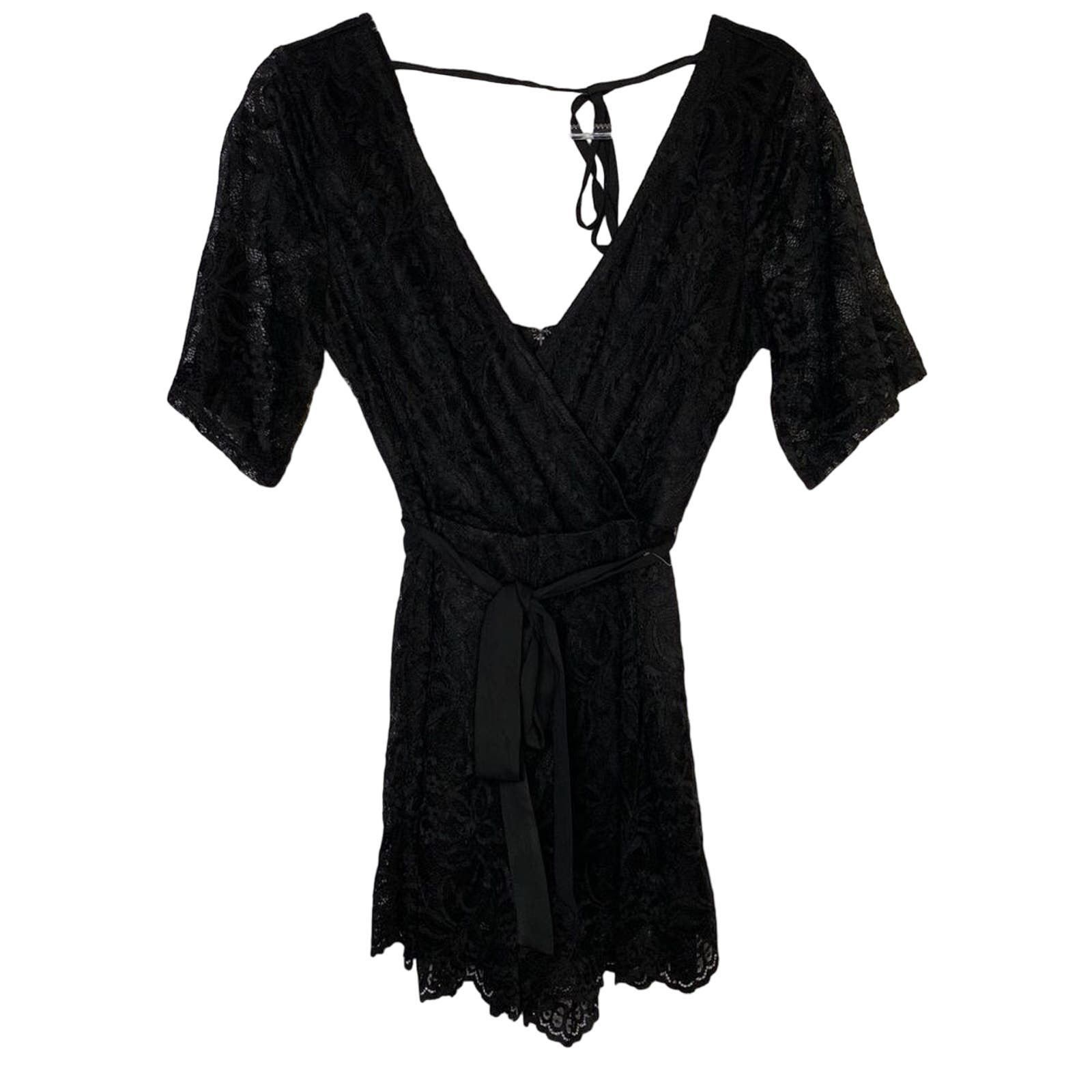 Other Miami Black Lace Surplice Romper Ribbon Tie Small Size 27" / US 4 / IT 40 - 4 Thumbnail