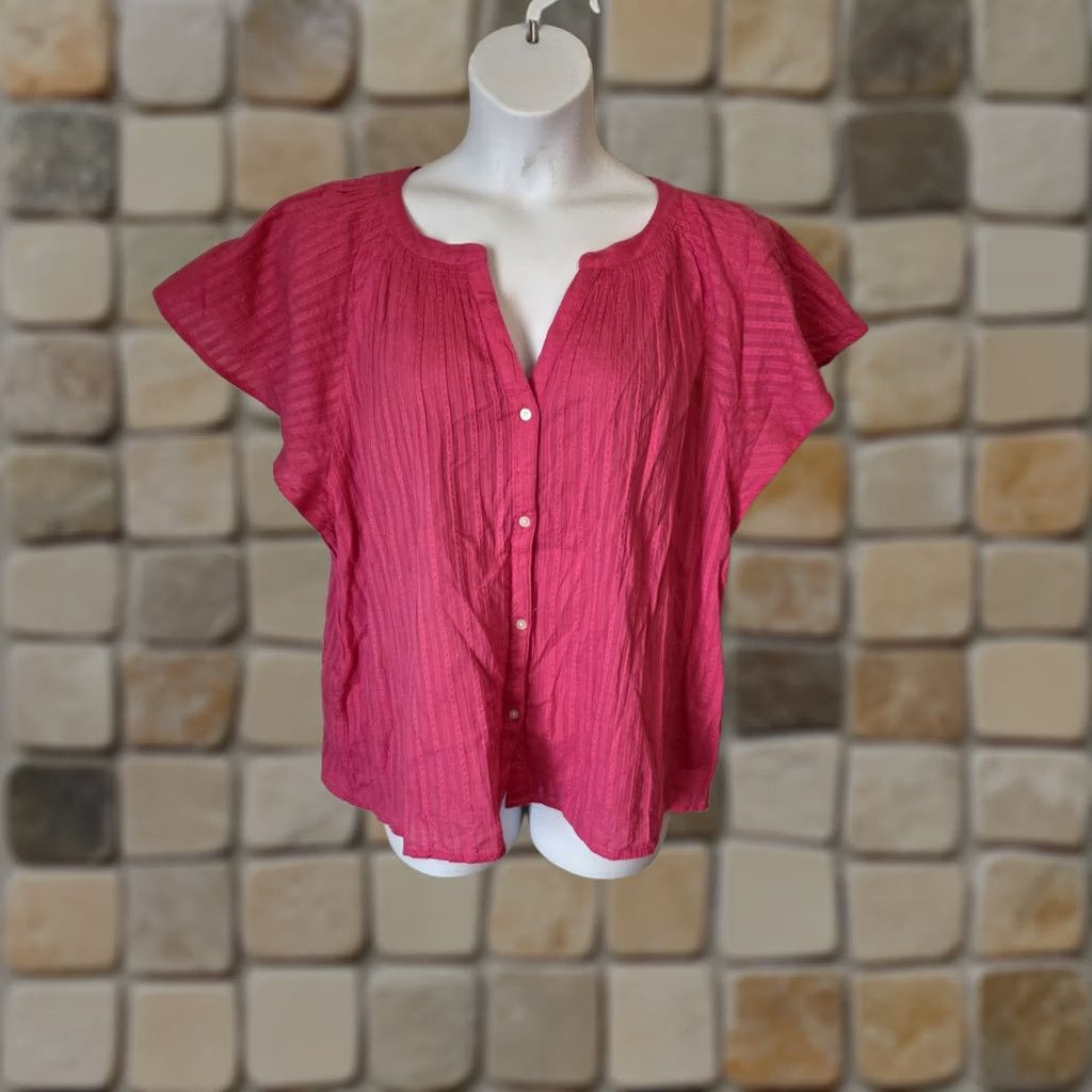Loft Loft Pink Textured Stripe Button Front Gauzy Top Shirt 2X XXL Size XXL / US 16-18 / IT 52-54 - 1 Thumbnail