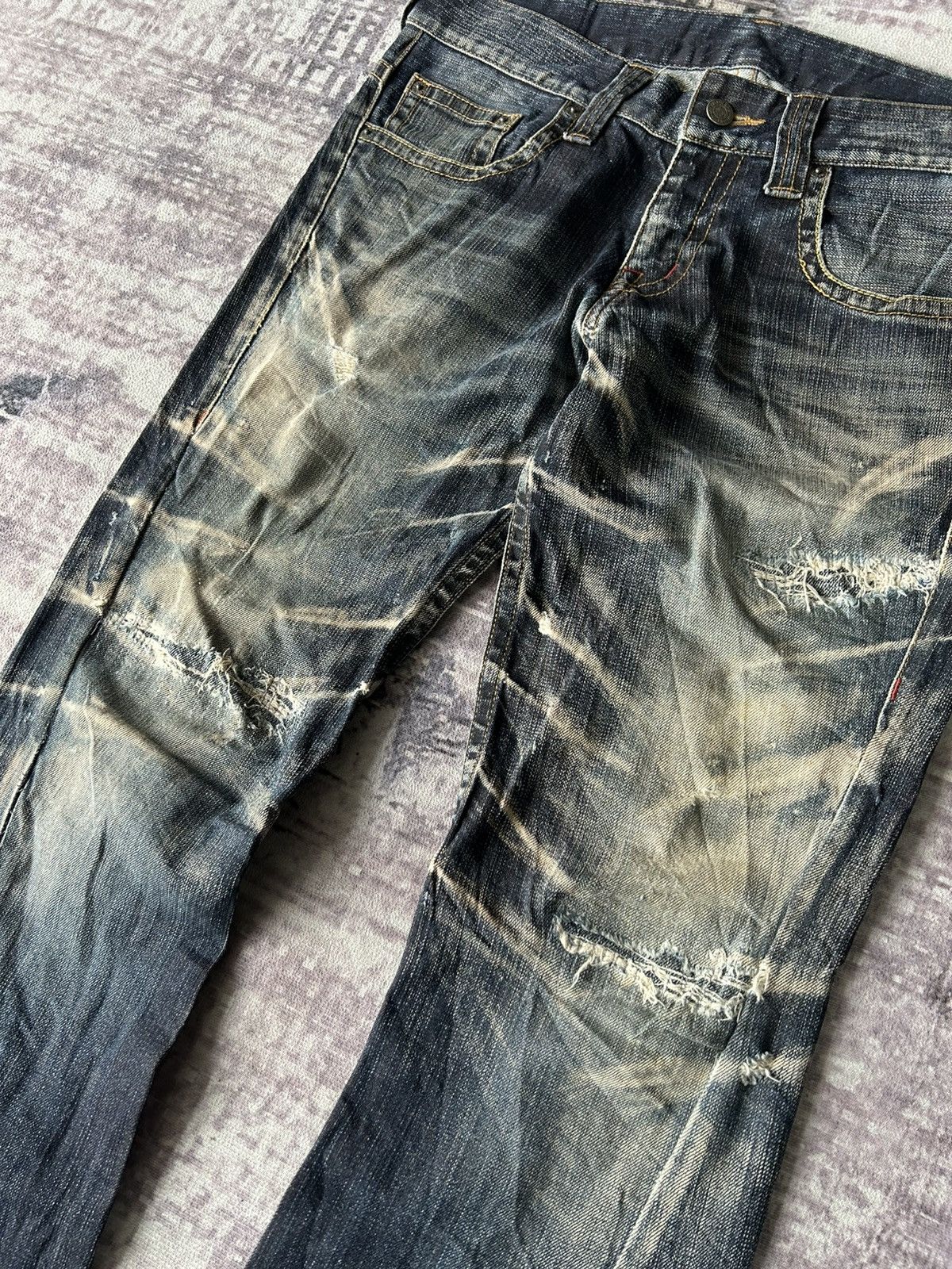 Tornado Mart Flared “ Tornado Mart “ Distressed Mudwash Jeans Size US 34 / EU 50 - 3 Thumbnail