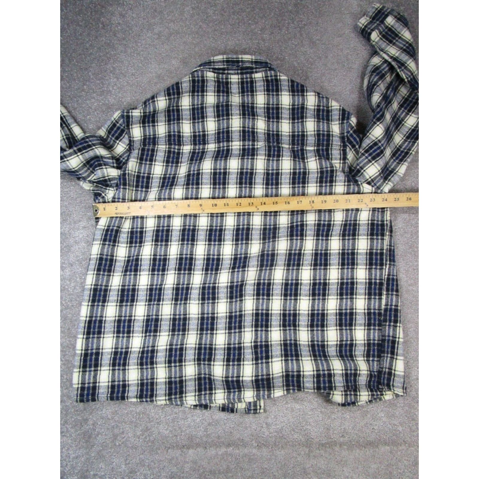 Zara Zara Flannel Shirt Mens XL Blue Ivory Cotton Pleated Button Up Size US XL / EU 56 / 4 - 5 Thumbnail