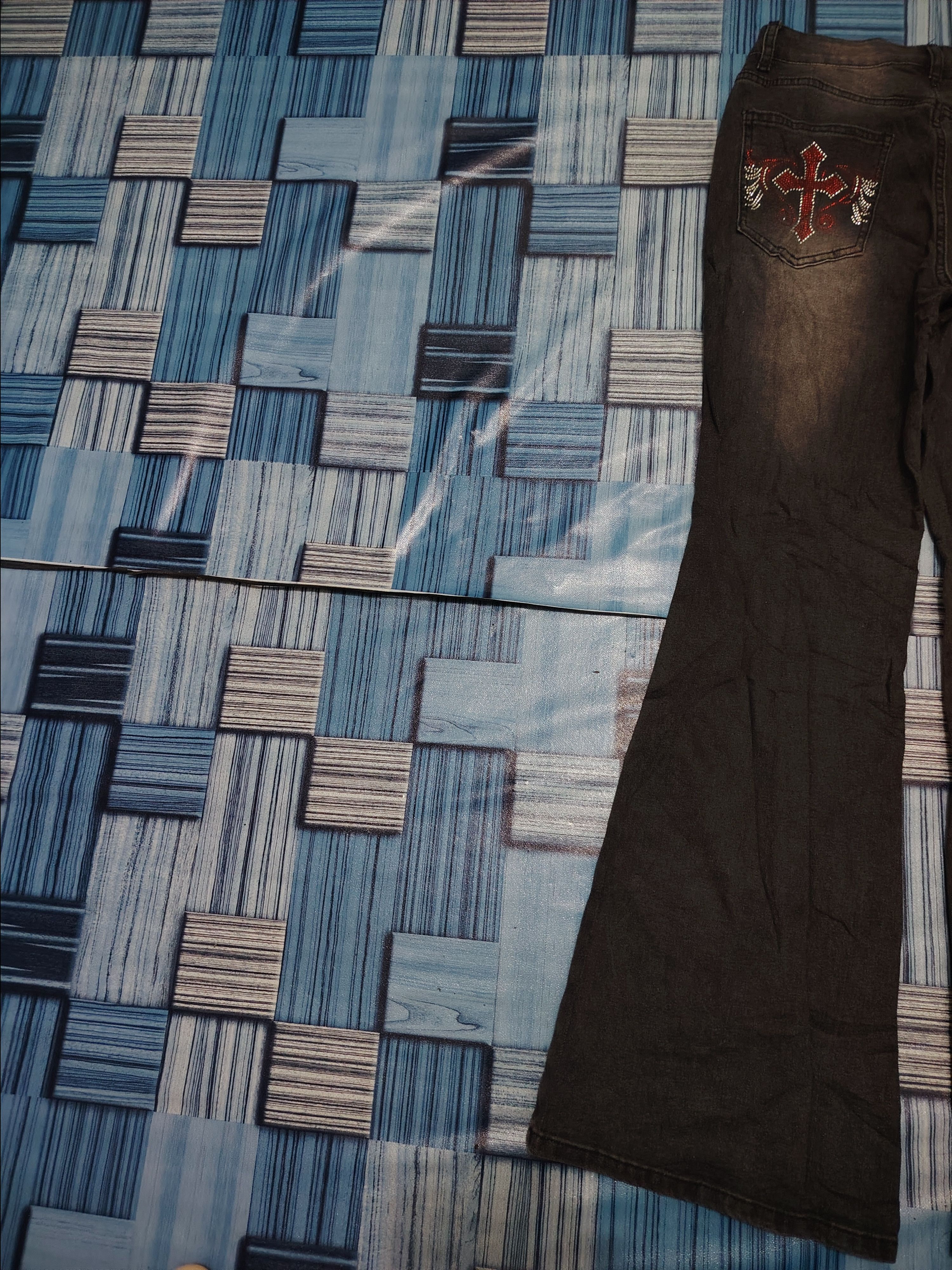 If Six Was Nine Japanese ROMWE Mega Flared Jeans Cross CH style Size US 26 / EU 42 - 16 Thumbnail
