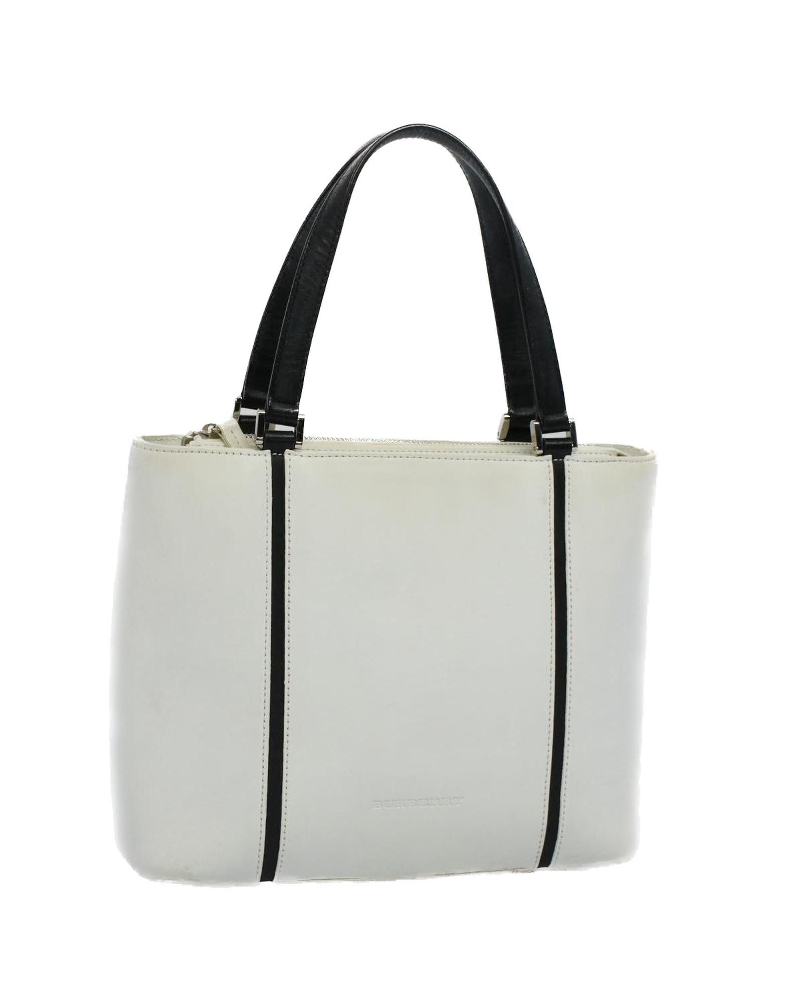 image of Burberry Leather Tote Bag With Metal Fittings in White, Women's