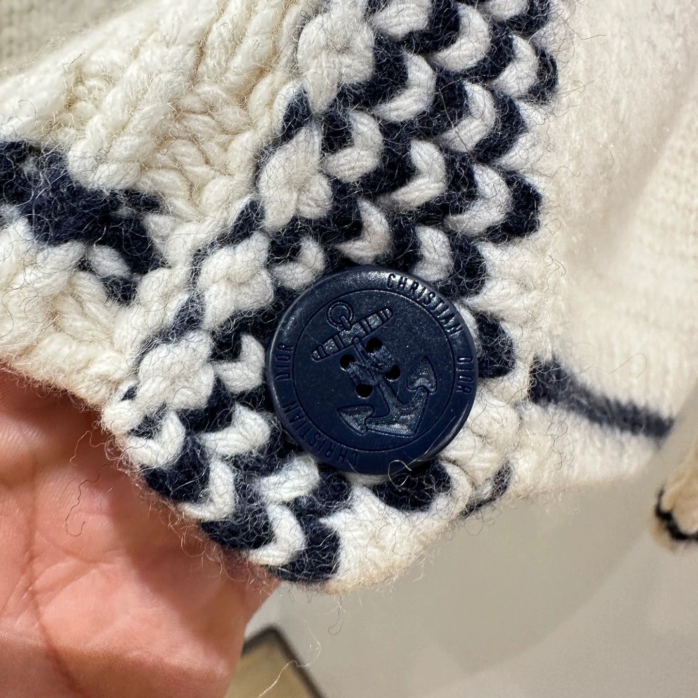 Christian Dior Monsieur Dior may741 logo intarsia navy-neck wool cardy 36 Size XS / US 0-2 / IT 36-38 - 7 Thumbnail