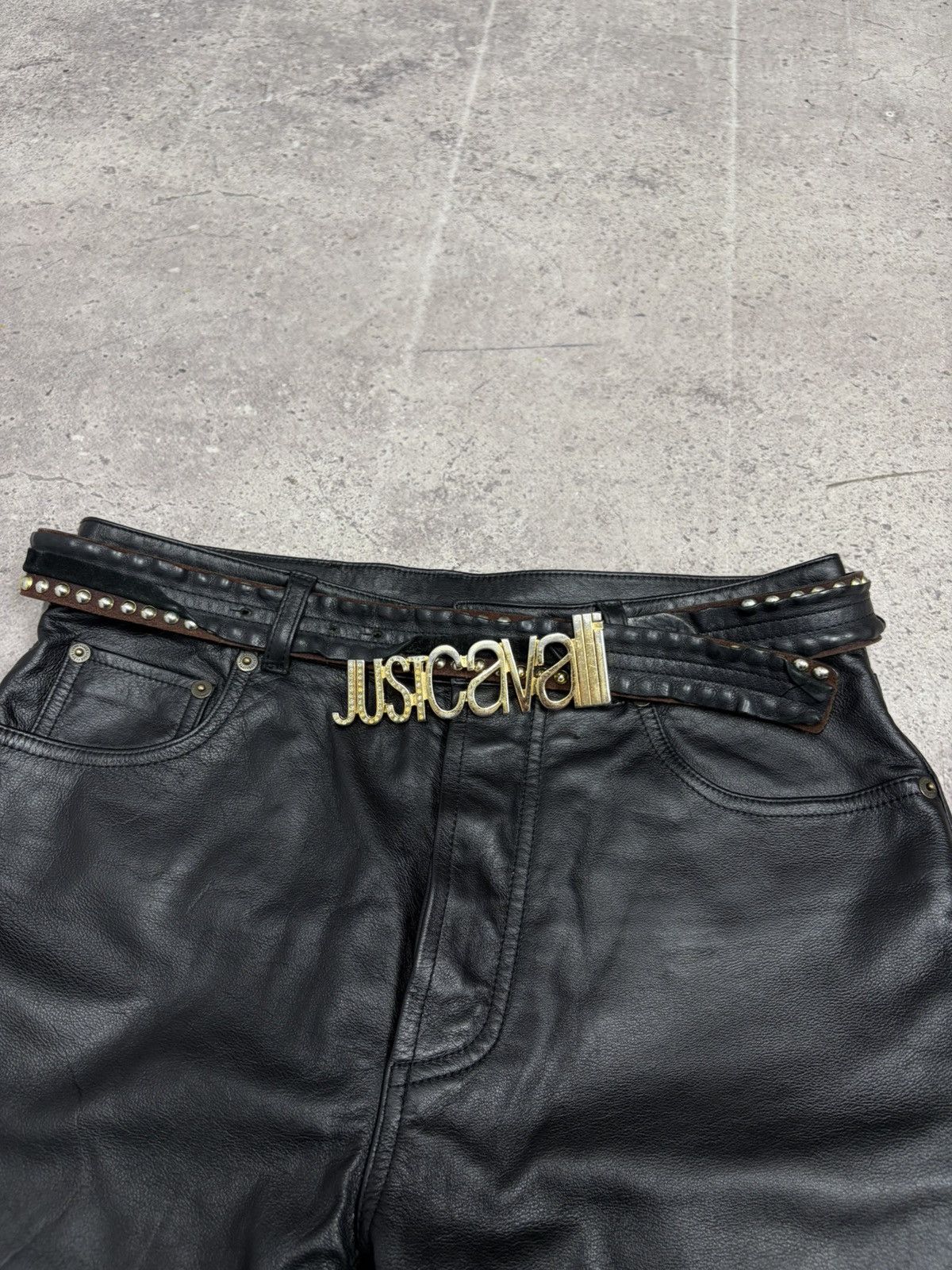 Roberto Cavalli Vintage Y2K Just Cavali Black Metal Leather Buckle Belt Size ONE SIZE - 3 Thumbnail