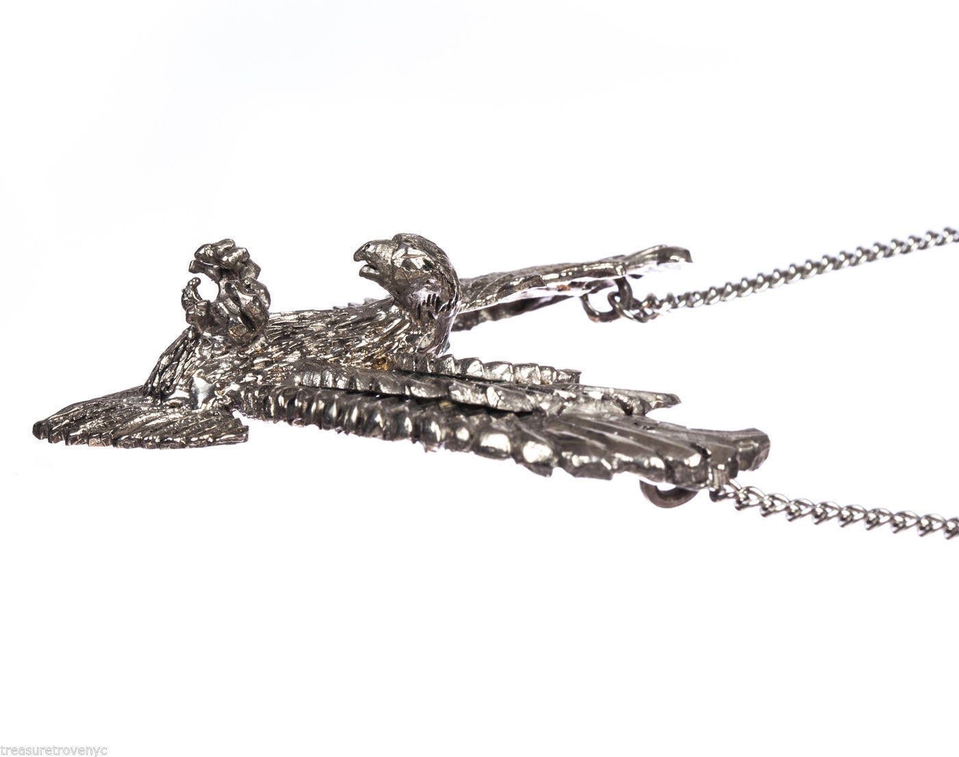 Designer Eagle Necklace White Brass Plated in Silver Alberto Juan Size ONE SIZE - 3 Thumbnail