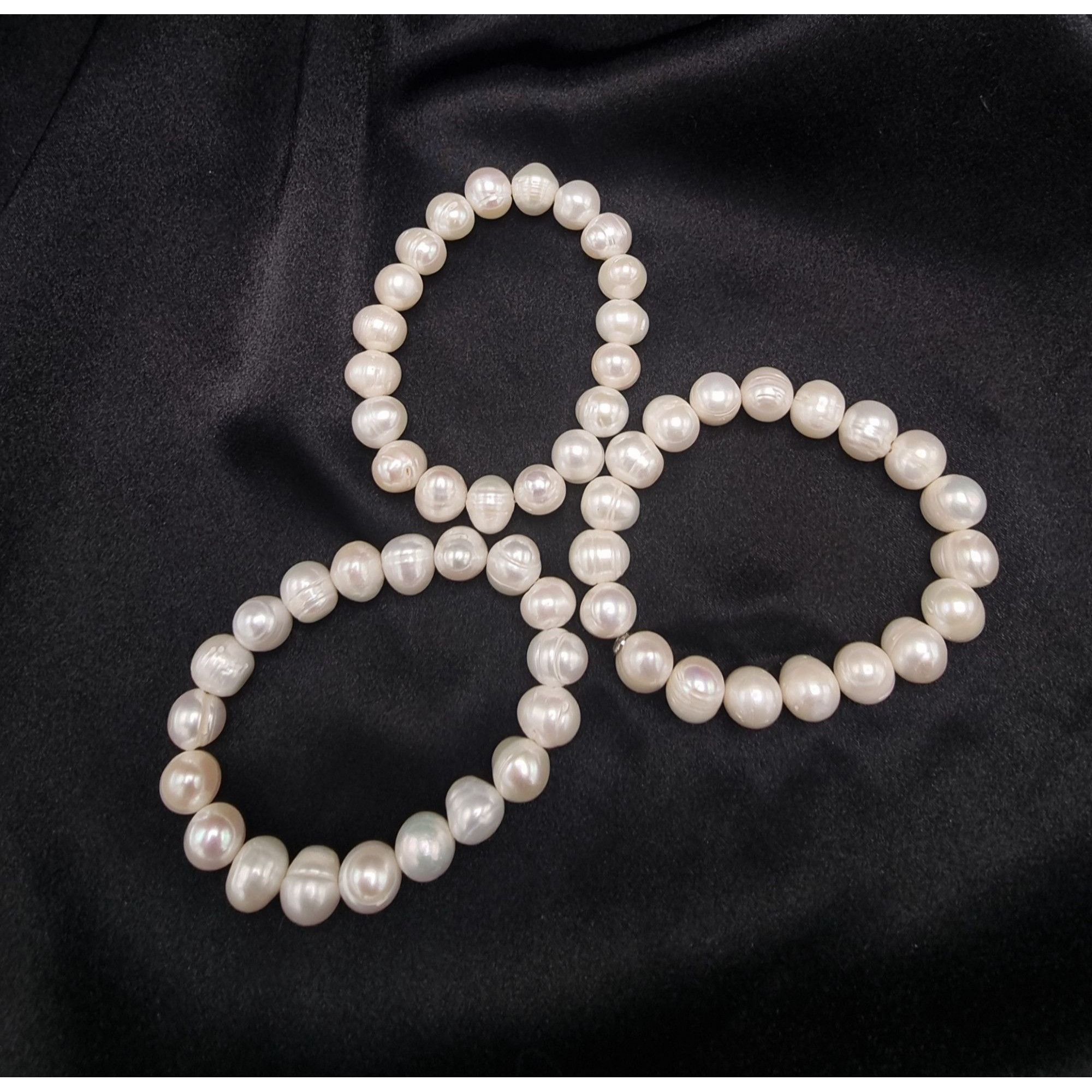 Vintage Freshwater Pearl Stretch Bracelets Set Of 3 Elegant White Be Size ONE SIZE - 3 Thumbnail