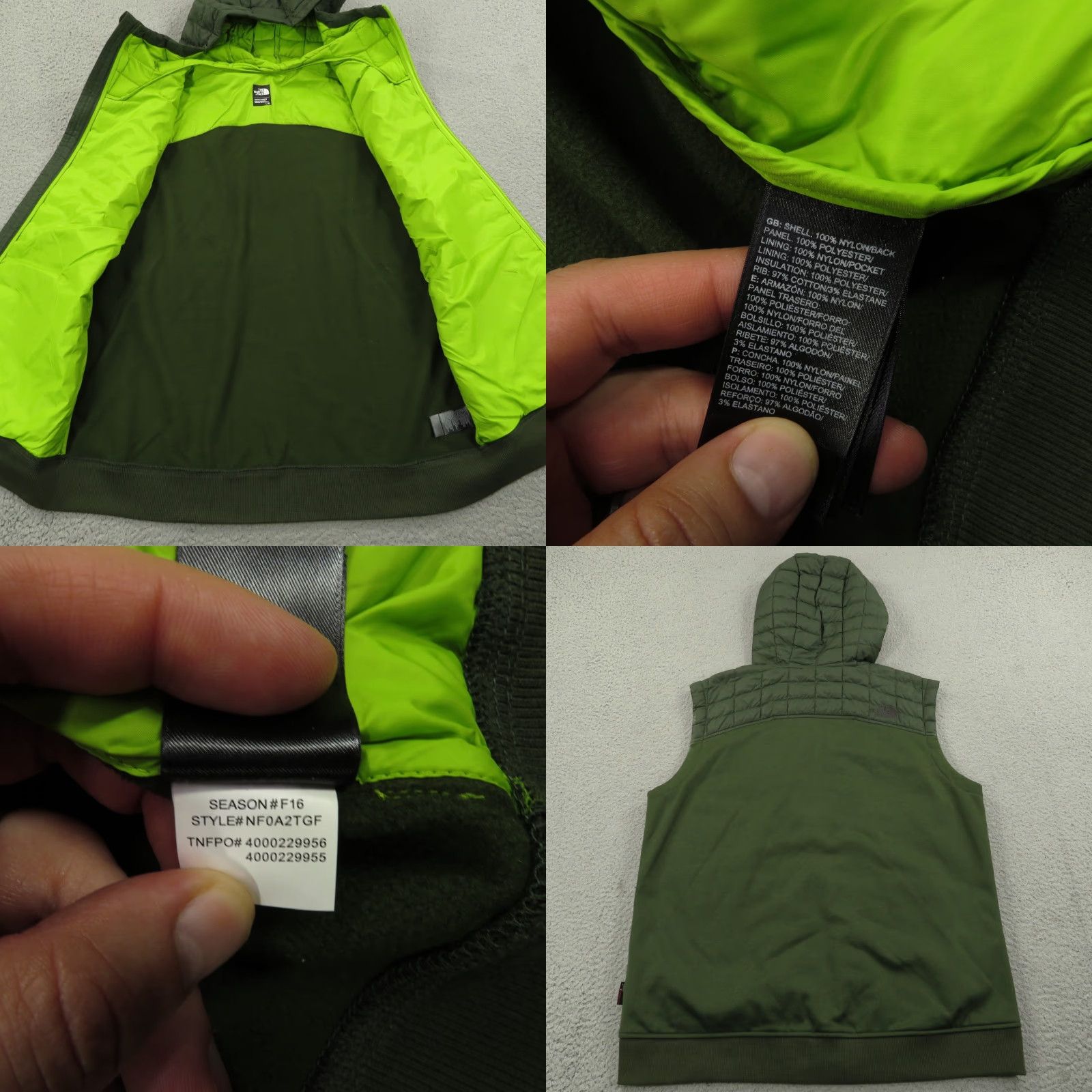 The North Face The North Face Vest Mens Large Thermoball Hooded Kilowatt Quilted Full Zip Lime Size US L / EU 52-54 / 3 - 8 Thumbnail