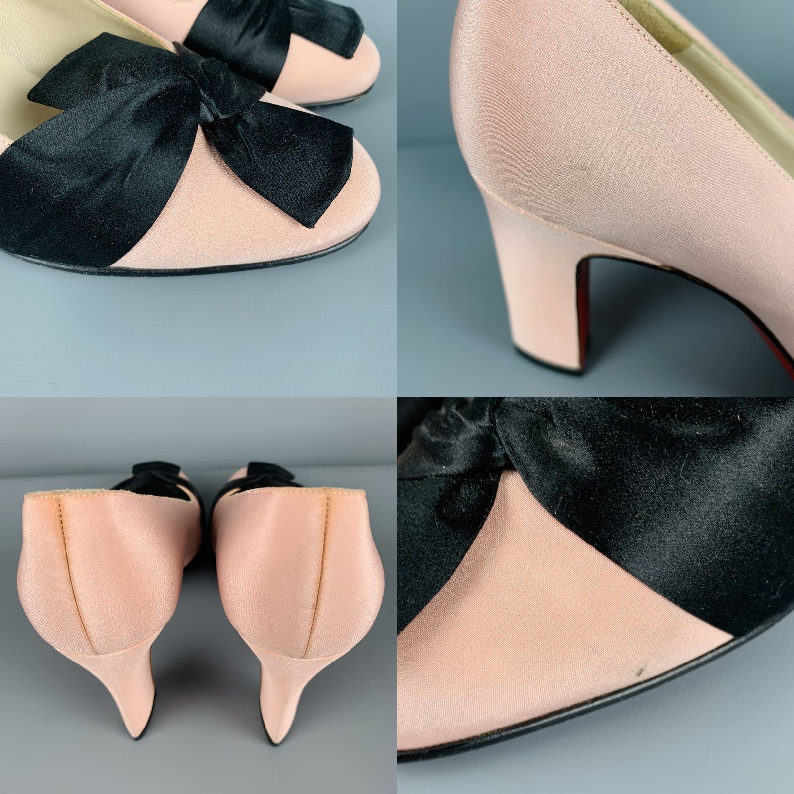 Christian Louboutin CHRISTIAN LOUBOUTIN Pumps Pink Fabric Bow 7.5 Women's Shoes Italy Leather? Satin Bow Pump Women 7.5 Pink Black Fabric Bow Pumps Size US 8 / IT 38 - 8 Thumbnail
