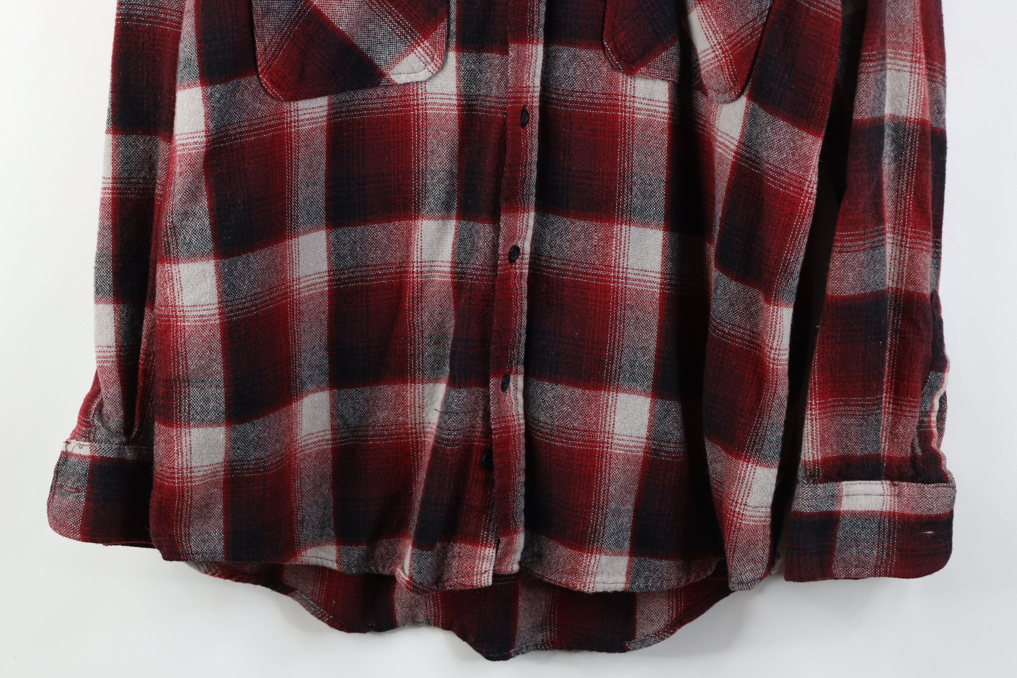 Vintage Vintage 70s Streetwear Knit Collared Button Shirt Red Plaid Size US L / EU 52-54 / 3 - 3 Thumbnail