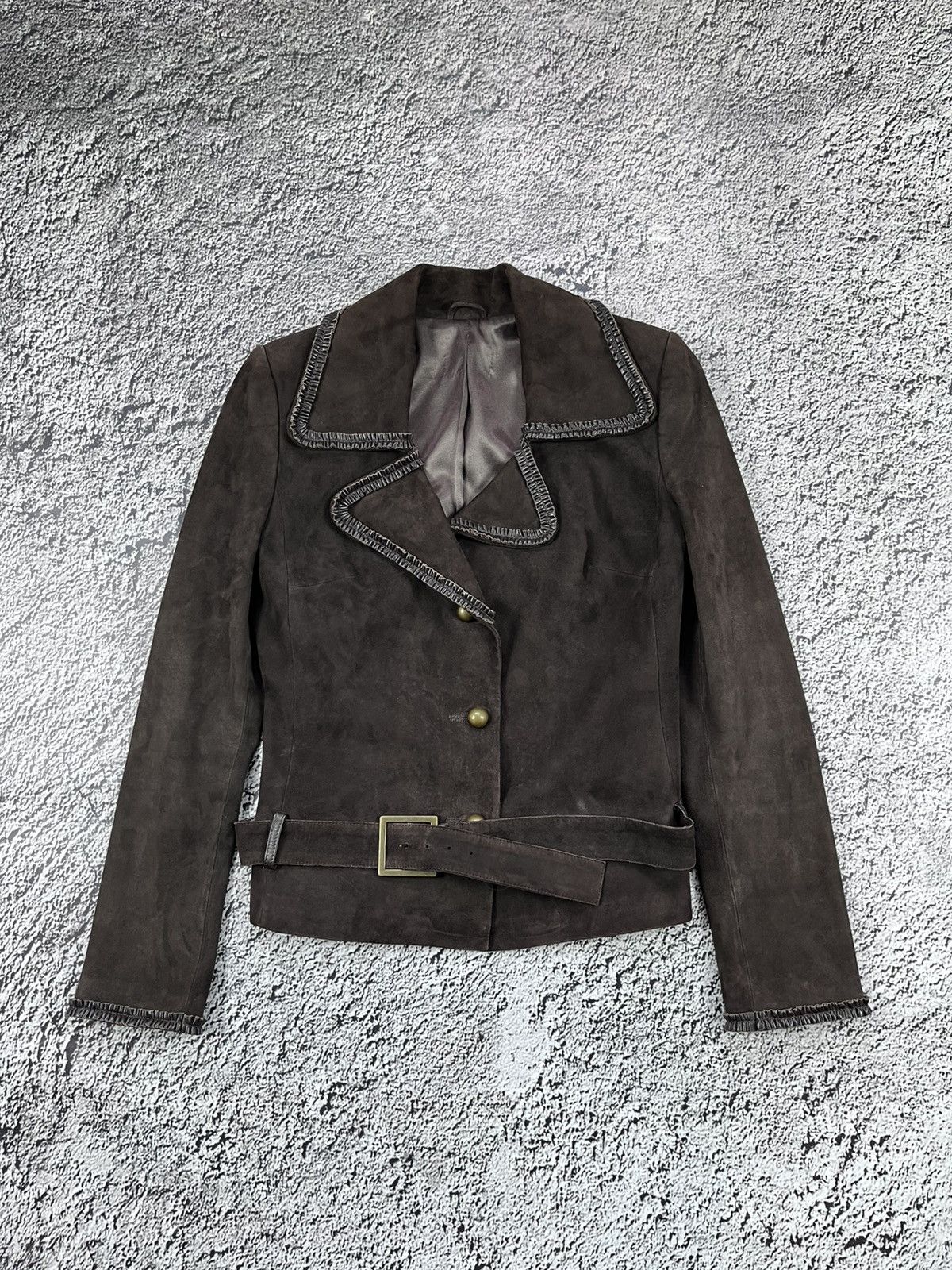 Genuine Leather Vintage Western Brown Leather Suede Belted Jacket Boho Size S / US 4 / IT 40 - 1 Thumbnail