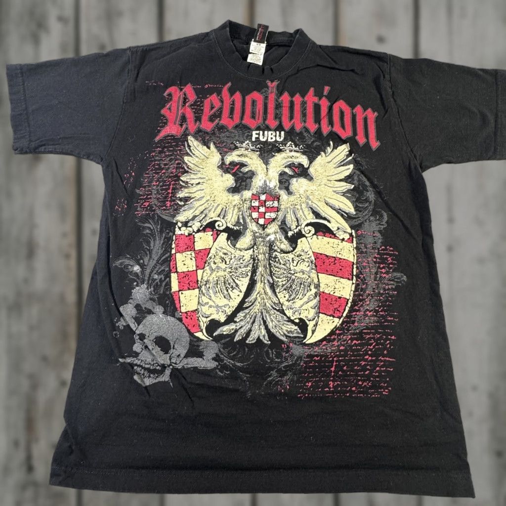 Fubu FUBU Revolution Shirt Mens M Black Graphic Double Eagle Skull Crest Tee Size US M / EU 48-50 / 2 - 1 Thumbnail