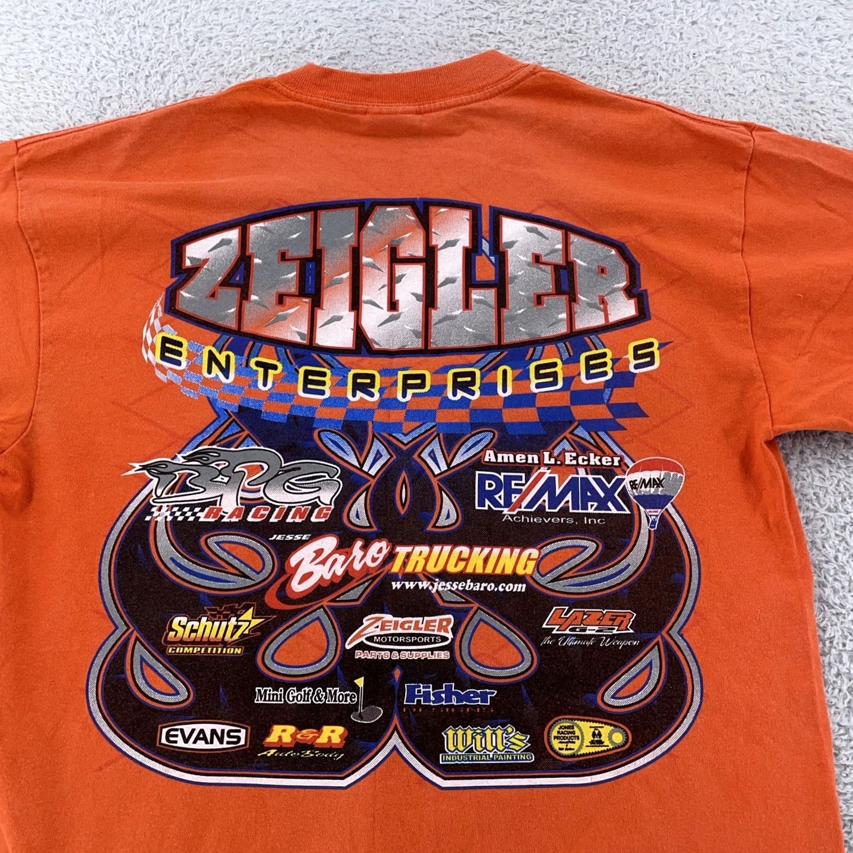 Gildan Gildan T-Shirt M Orange Chuck Schutz Racing Flames Zeigler Enterprises BPG Pennsylvania Vtg Racing Flames Graphic Print Crew Neck Short Sleeve Mens Size US M / EU 48-50 / 2 - 7 Thumbnail