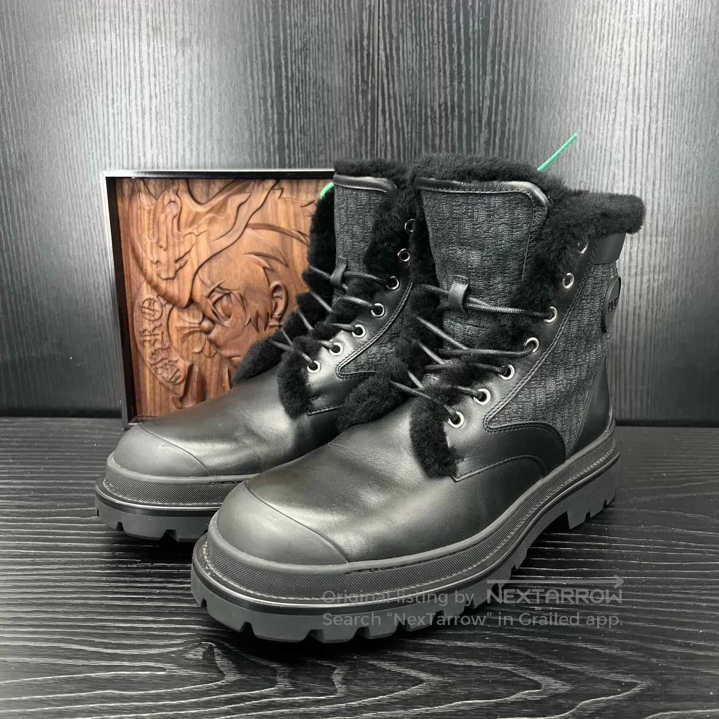 Other Black Fur-Trimmed Lace-Up Boots Size 10. Size US 10 / EU 43 - 1 Thumbnail