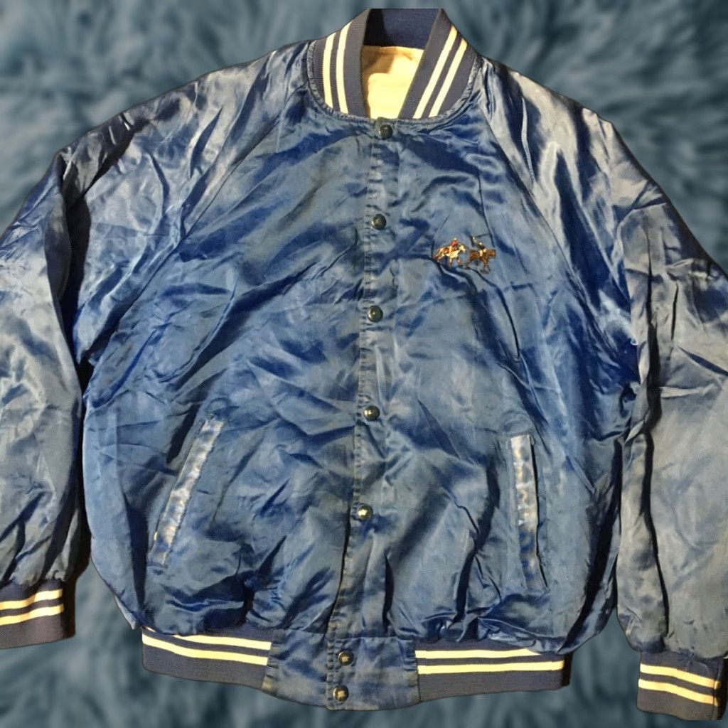 Vintage VINTAGE Auburn Satin Jacket L USA Track Bomber Jacket Men Blue 80s 90s Grunge Racing Horses Sports Varsity College USA Team/School/Hip Hop/Biker Style Size US L / EU 52-54 / 3 - 1 Thumbnail