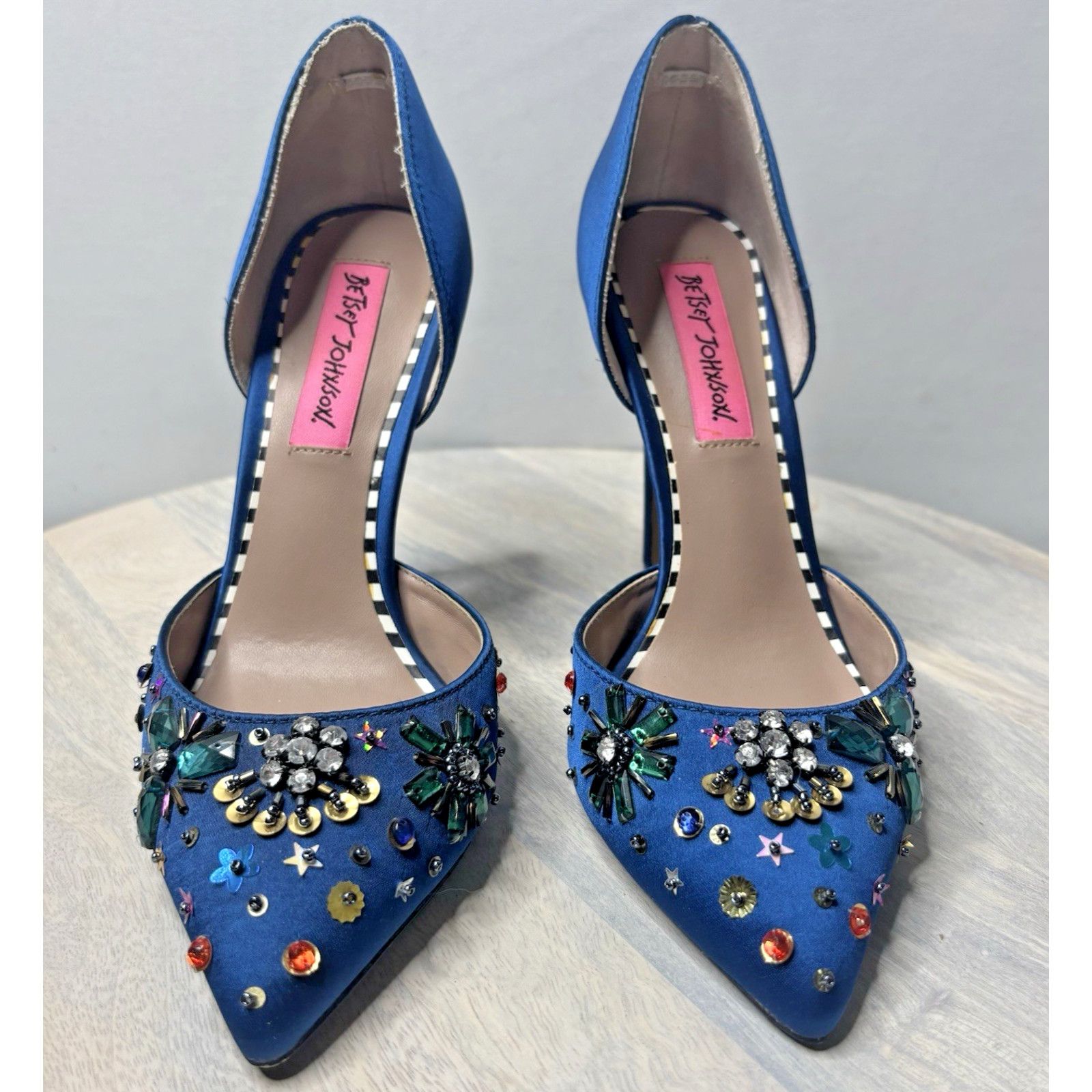 Betsey Johnson Betsey Johnson Mayson Heels Sz 6 Blue Satin Jeweled Pumps Size US 6 / IT 36 - 2 Thumbnail