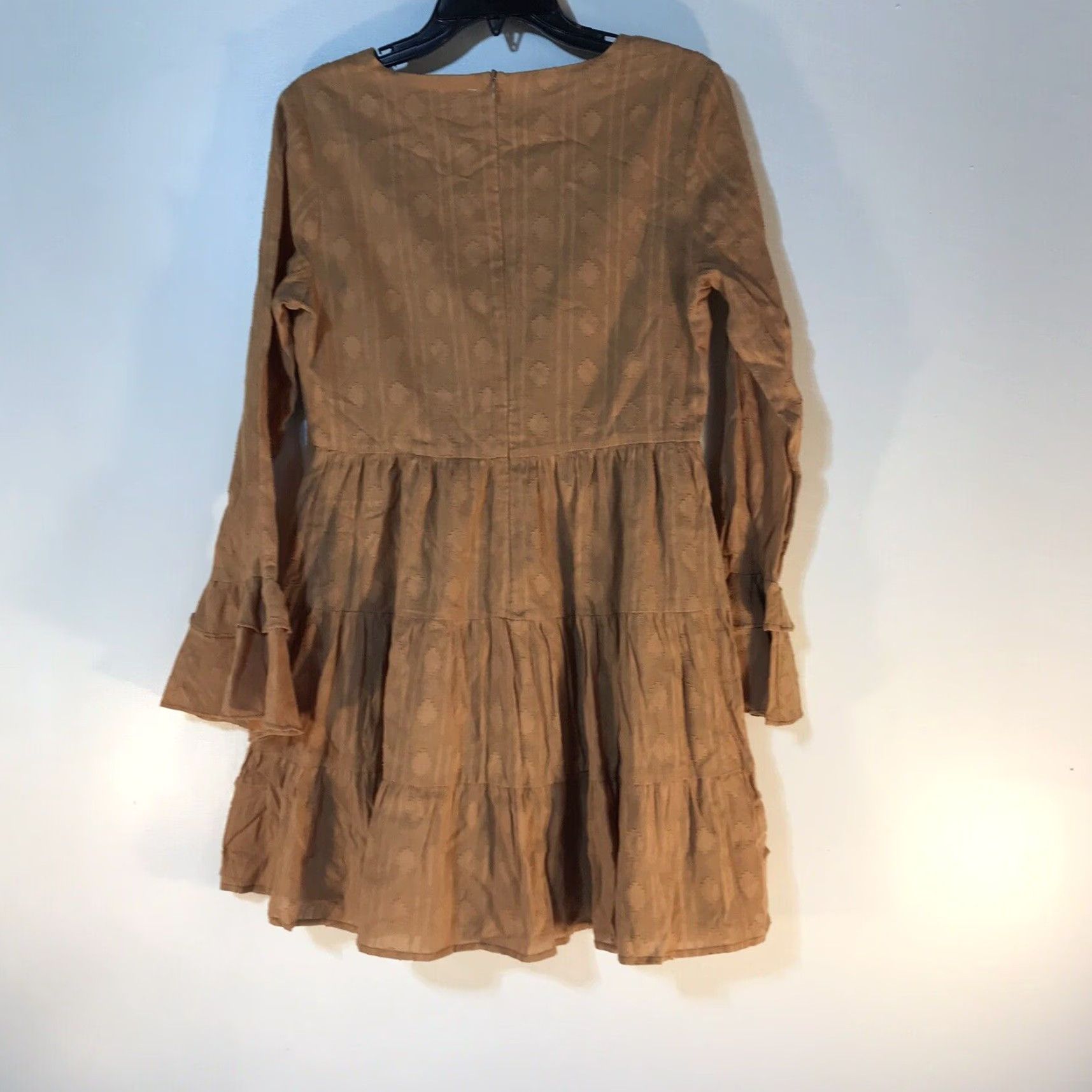 Vintage Pink Lily Women's Short Dress Light Brown Ruffle Knee Length Casual Party Fall Winter Size M Size M / US 6-8 / IT 42-44 - 3 Thumbnail