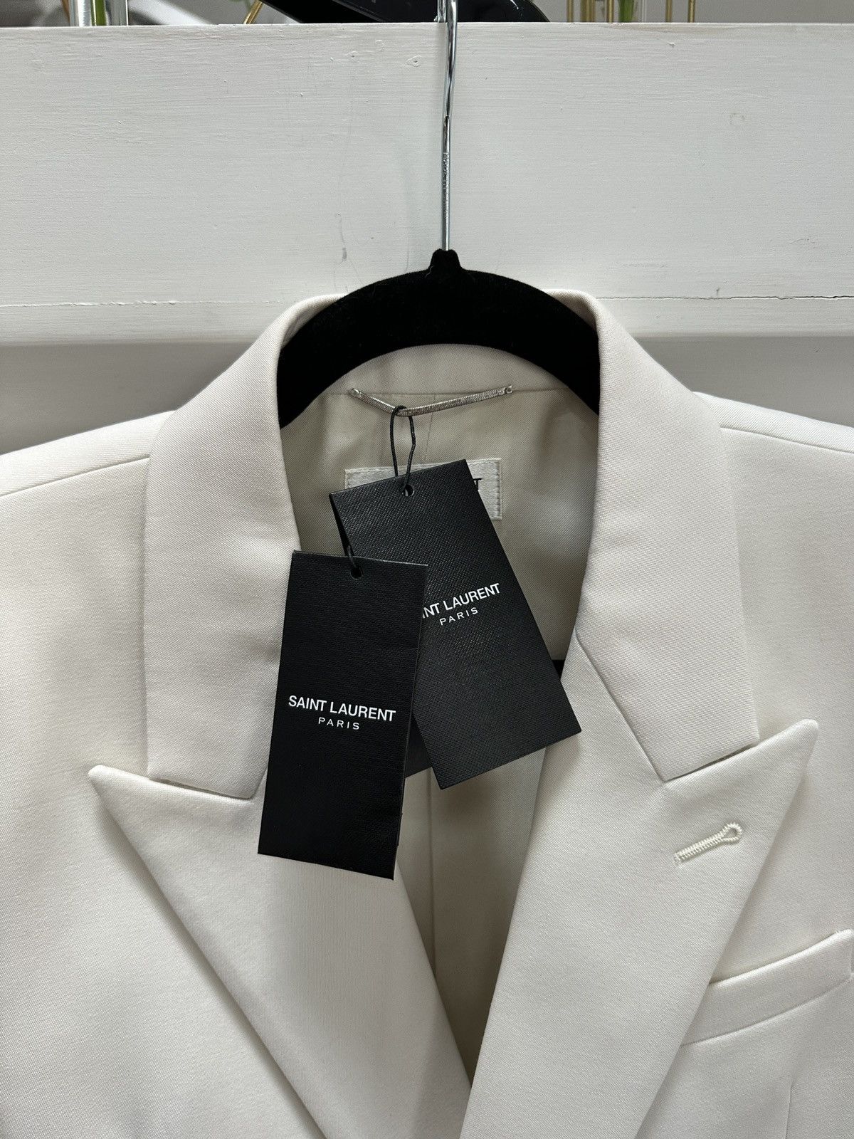 Saint Laurent Paris Ivory Double Breasted Suit Jacket Size 46R - 3 Thumbnail