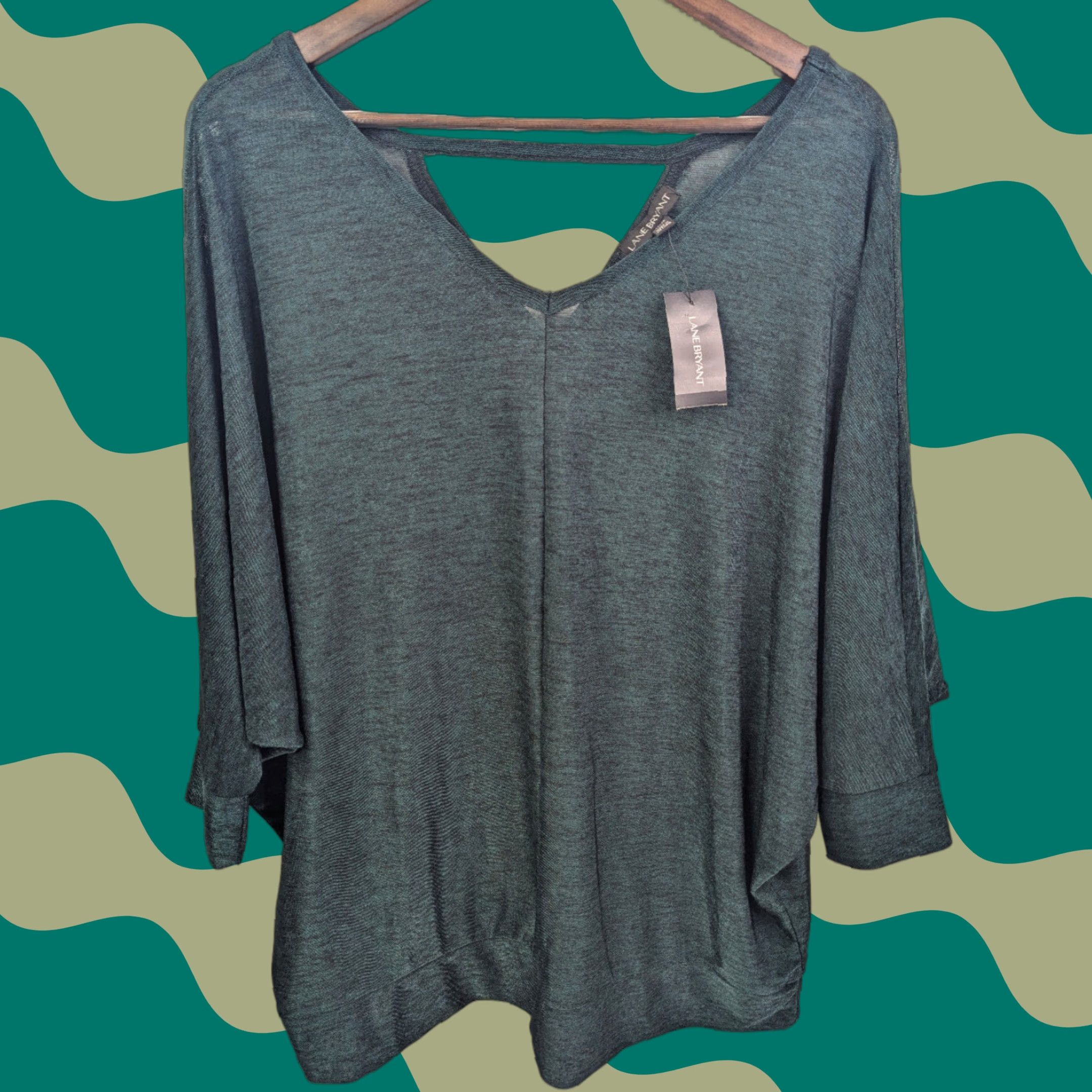 Vintage NWT Lane Bryant Emerald Green Dolman Sleeve V-Neck Top Back Keyhole Size 14/16 Size XL / US 12-14 / IT 48-50 - 1 Thumbnail