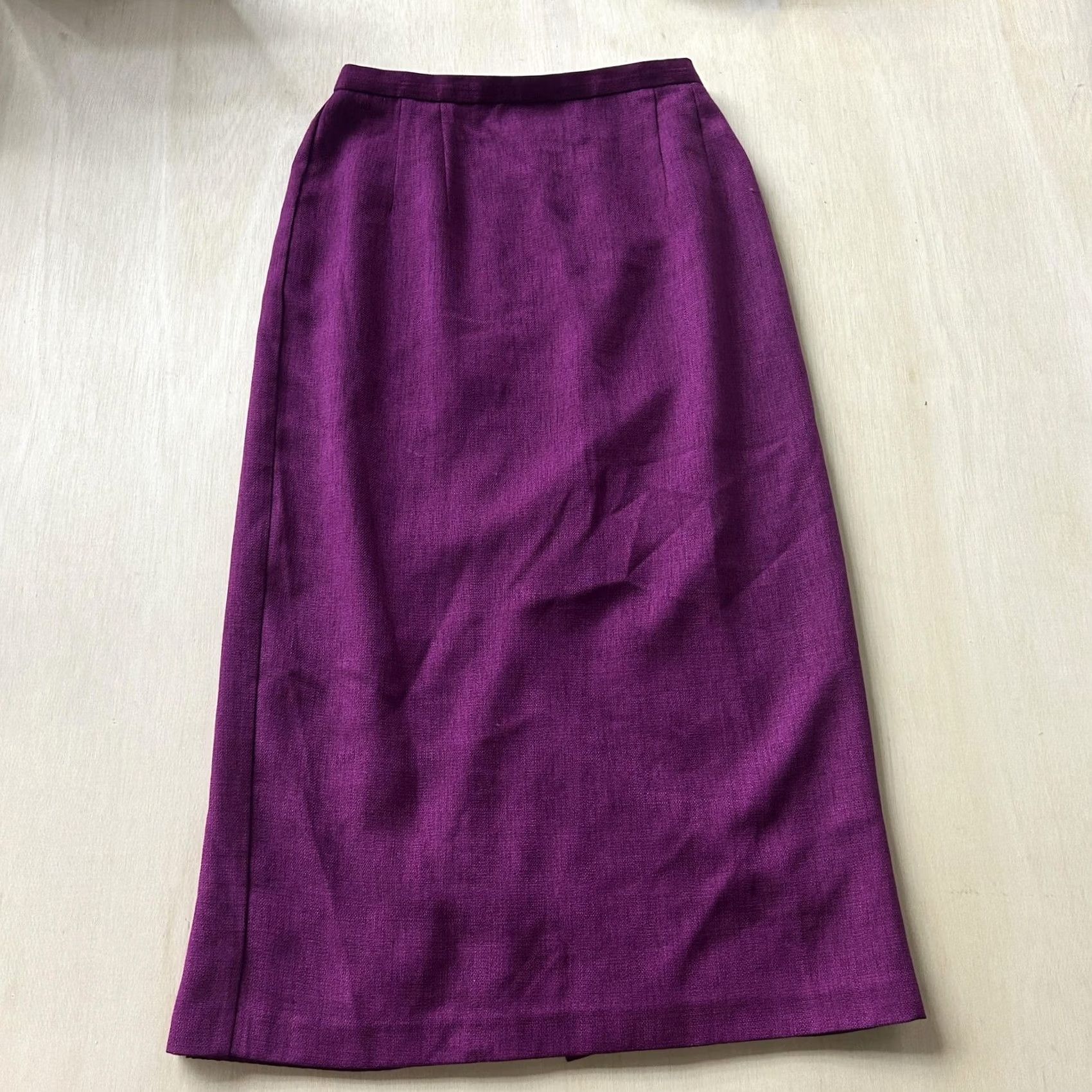 Vintage Plaza South Purple Long Pencil Skirt Womens 16 Elastic Waist Lined Back Zip Office Workwear Size 38" / US 16 / IT 52 - 2 Thumbnail