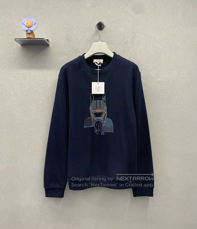 Hermes Hermes Navy Sweatshirt with Animal and Number Print Design Size US L / EU 52-54 / 3 - 1 Thumbnail