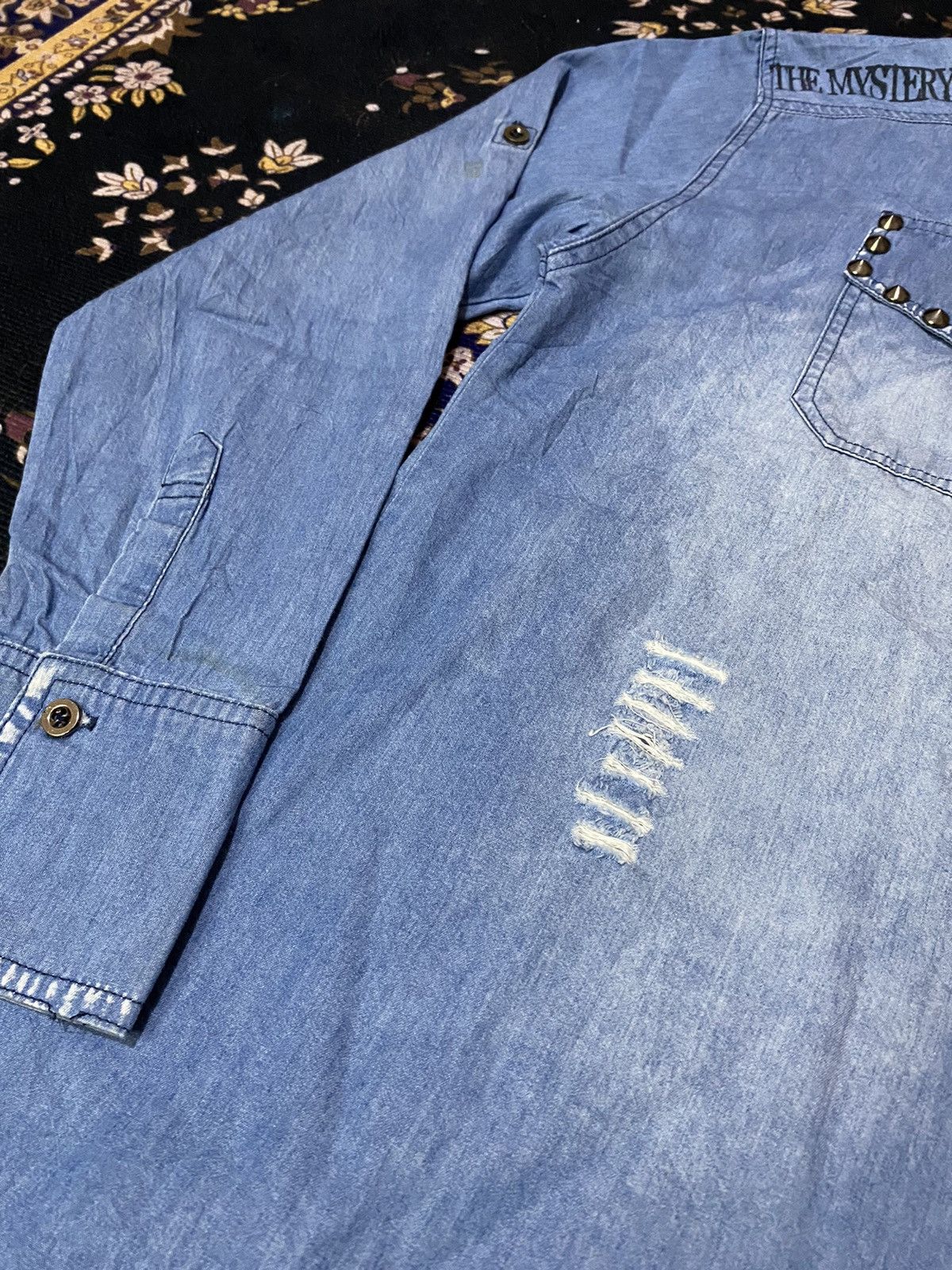 If Six Was Nine × Japanese Brand × Seditionaries Rare Y2K Ghost Of Harlem Punk Style Distressed Denim Shirt Size US L / EU 52-54 / 3 - 4 Thumbnail