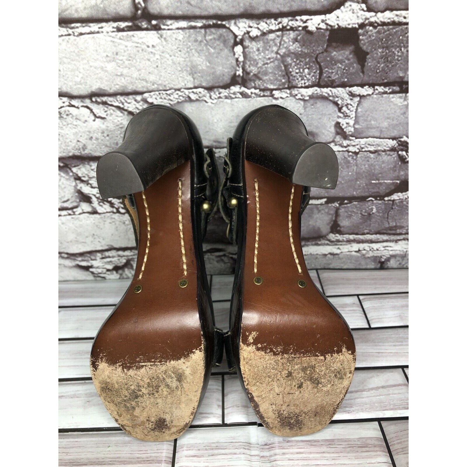 Frye Frye Gabby Bucklet Black Leather T-Strap High Heel Sandals W Size US 7 / IT 37 - 6 Thumbnail