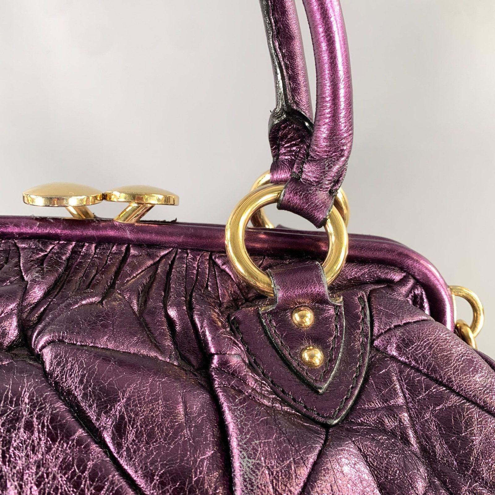 Marc Jacobs MARC JACOBS Purple Metallic Quilted Leather Satchel Size ONE SIZE - 2 Thumbnail