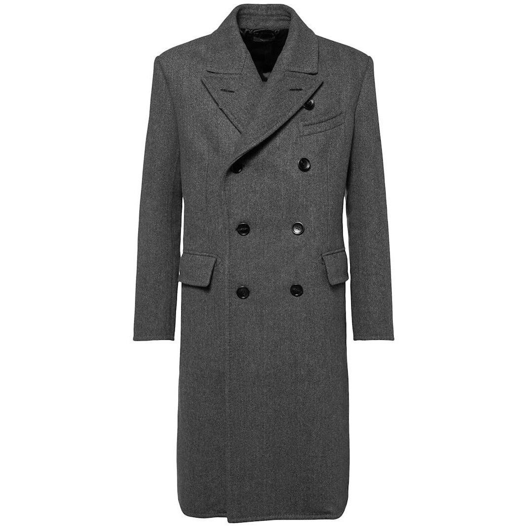 Tom Ford TOM FORD Double Breasted Gray Wool Herringbone Long Coat New Size US M / EU 48-50 / 2 - 1 Thumbnail