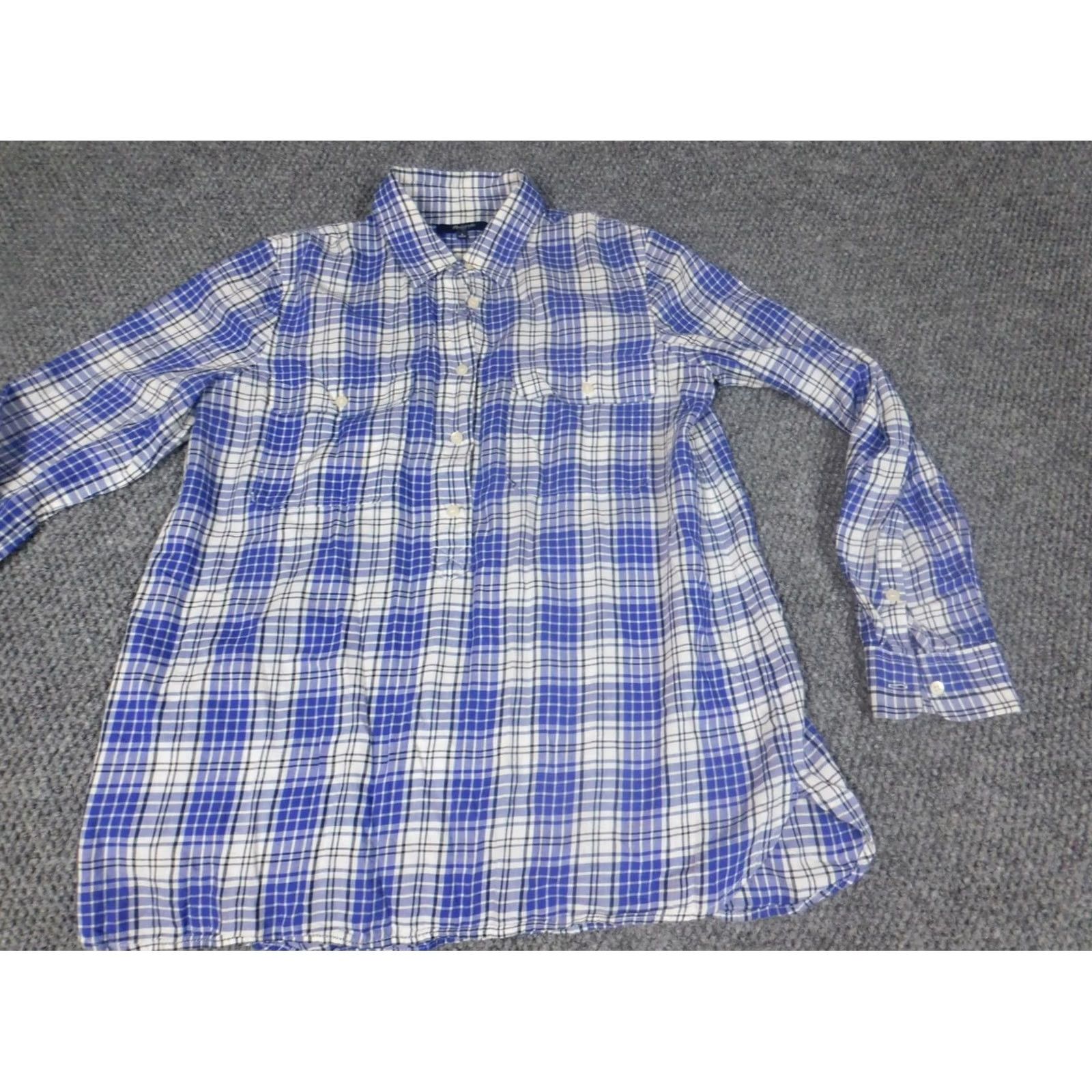 Madewell Madewell Blouse Women S Blue Plaid Long Sleeve Crew Neck Pullover 100% Cotton Rayon Casual Ruffle Button Top Daily Classic Shirt Size S / US 4 / IT 40 - 2 Thumbnail