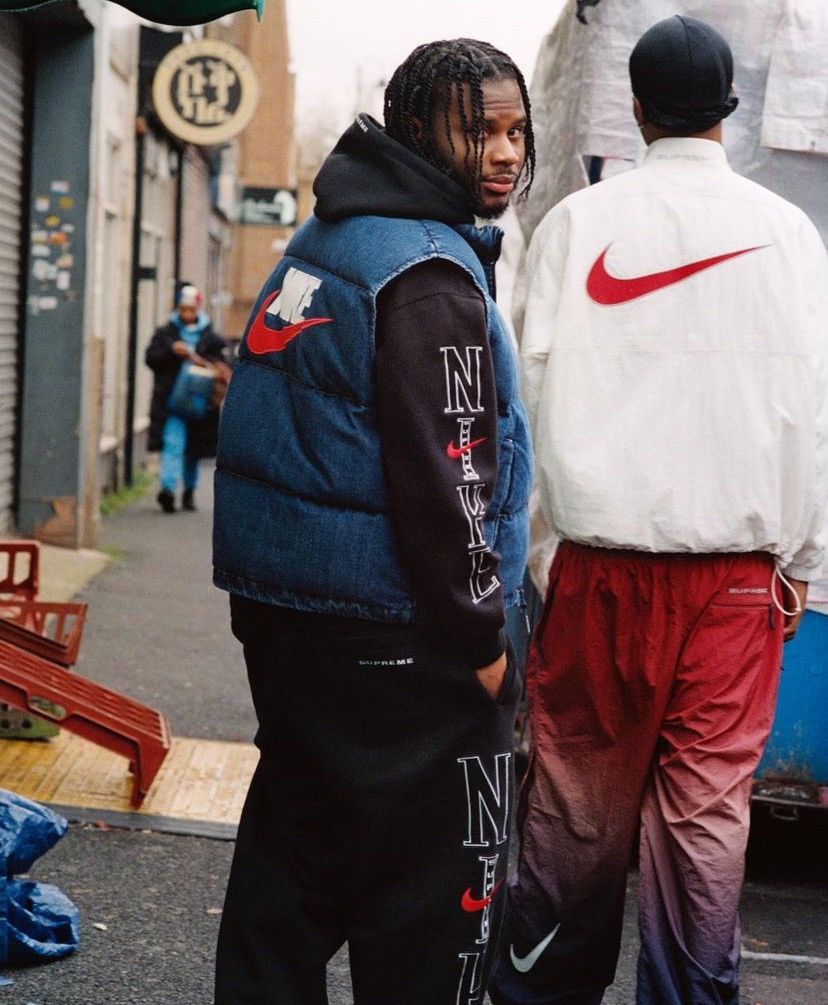 Image of Nike Denim Puffer Vest L Size in Blue, Men's