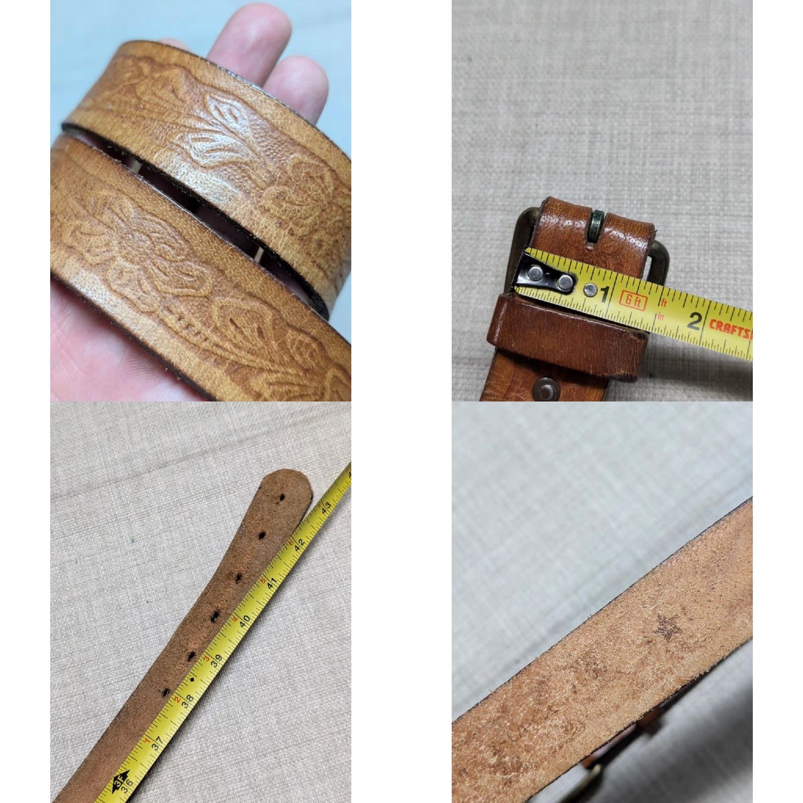 Vintage VINTAGE USA made TOOLED brown belt 38 cowhide leather WESTERN handcrafted Size 38 - 8 Thumbnail