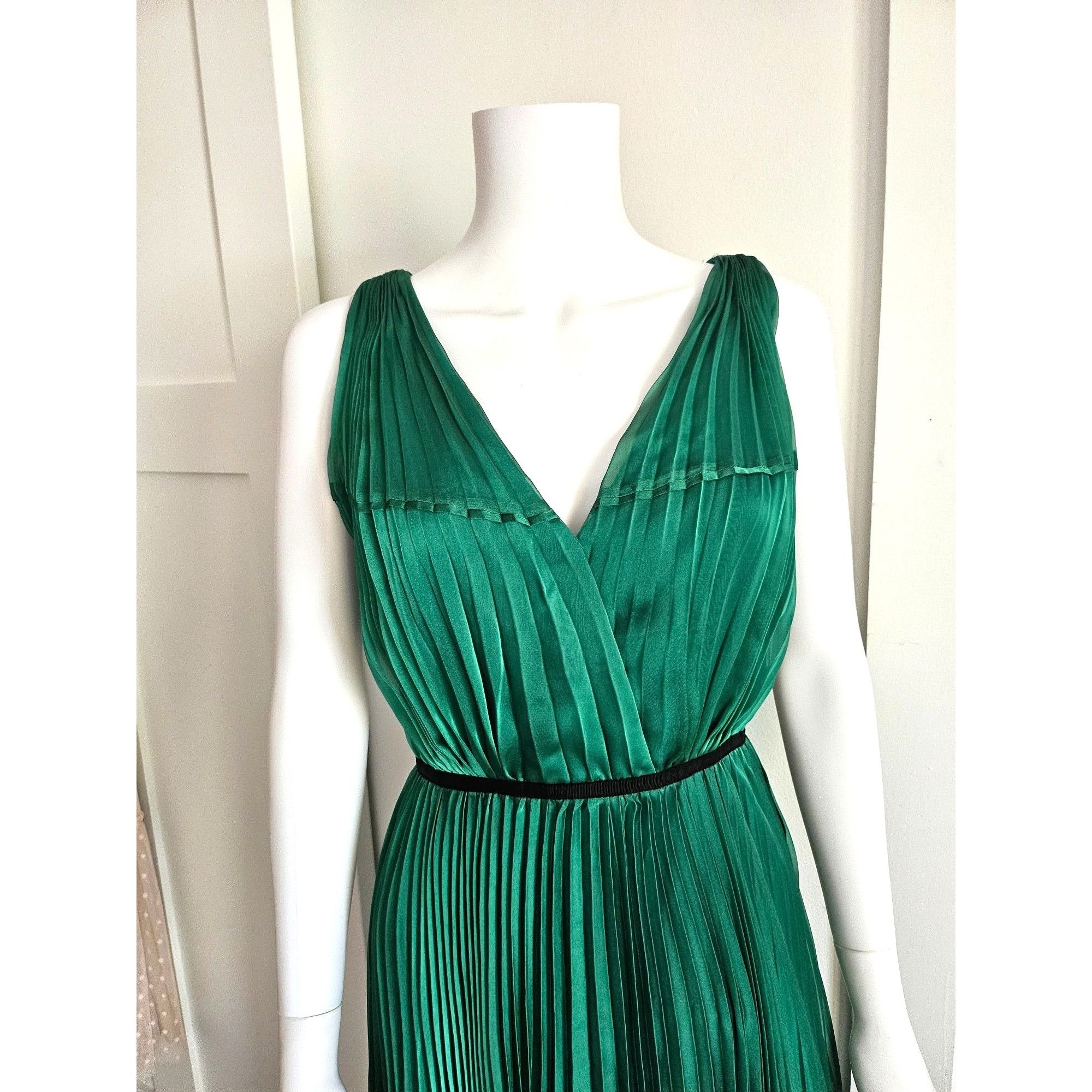 halston heritage green pleated dress Noah Dress In Pleated Leather – Halston main image 1