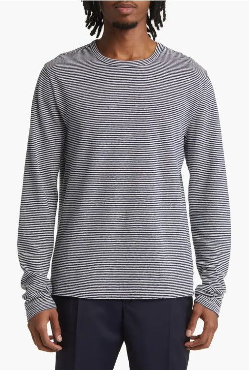 image of Officine Generale Nwt- Long Sleeve Stripe T-Shirt- Navy/white- Xl, Men's