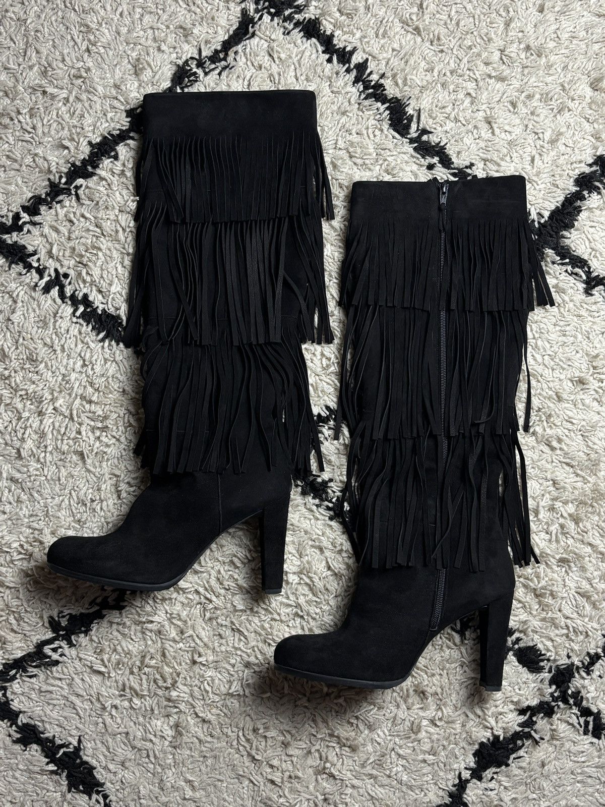 Stuart Weitzman Stuart Weitzman Fringie Black Suede Boots Cowbow Western Size US 9 / IT 39 - 1 Thumbnail