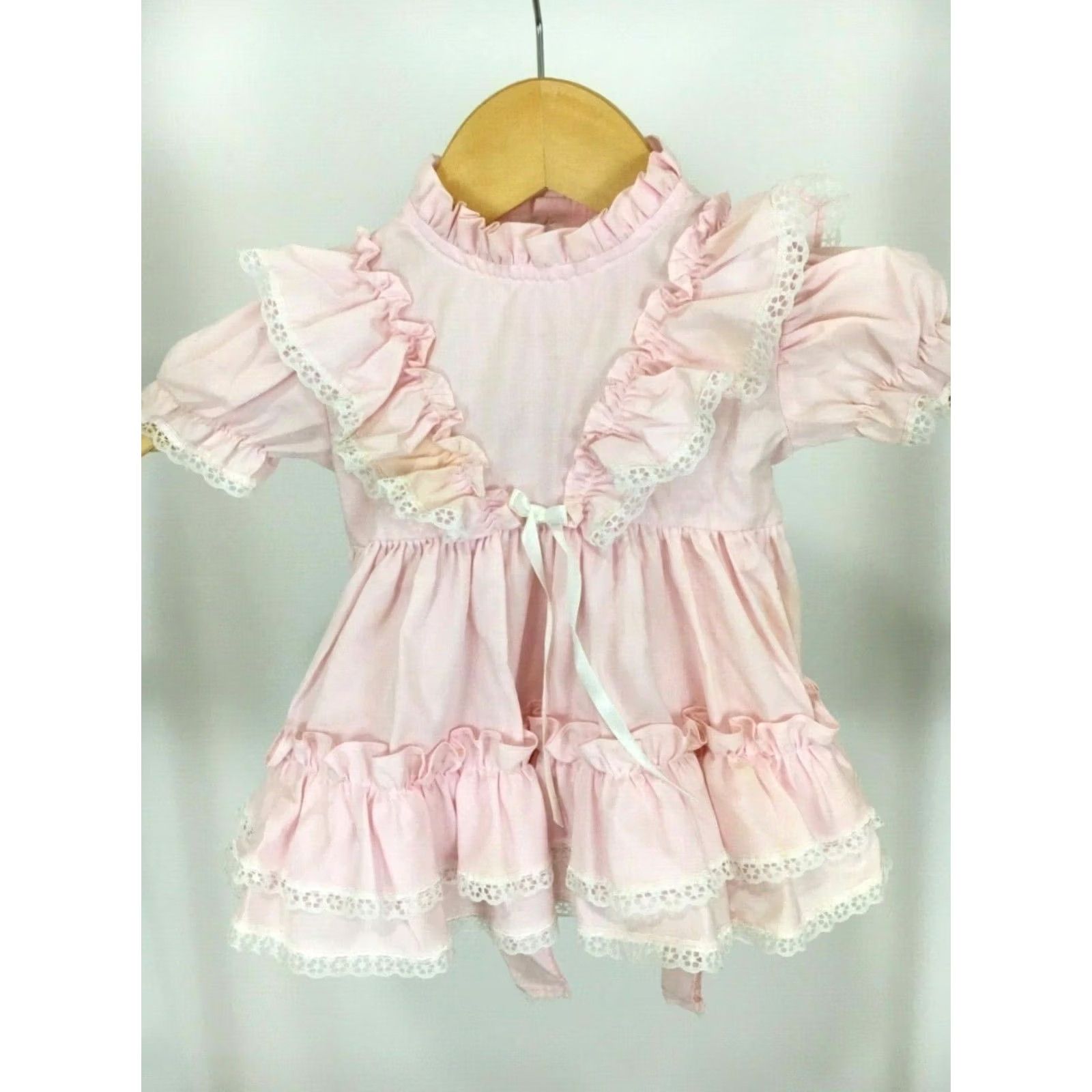 Vintage VINTAGE Kandy Ann Party Dress Girls 12 Months Pink Ruffle Lace Circle Size ONE SIZE - 3 Thumbnail
