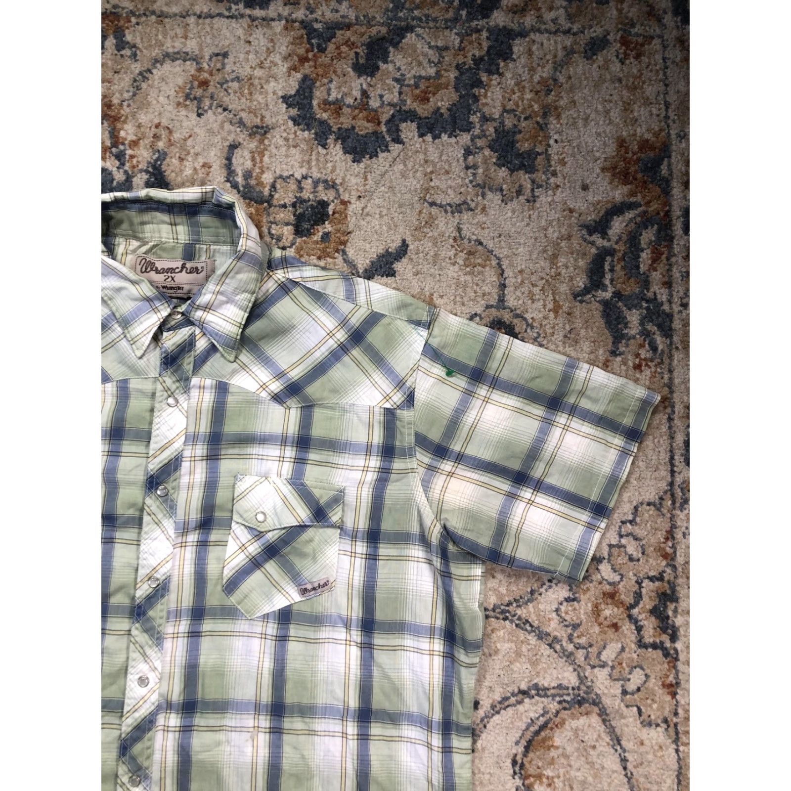 Wrangler Wrangler Shirt Mens 2XL Green Plaid Short Sleeve Western Snap Pockets Casual Size US XXL / EU 58 / 5 - 4 Thumbnail