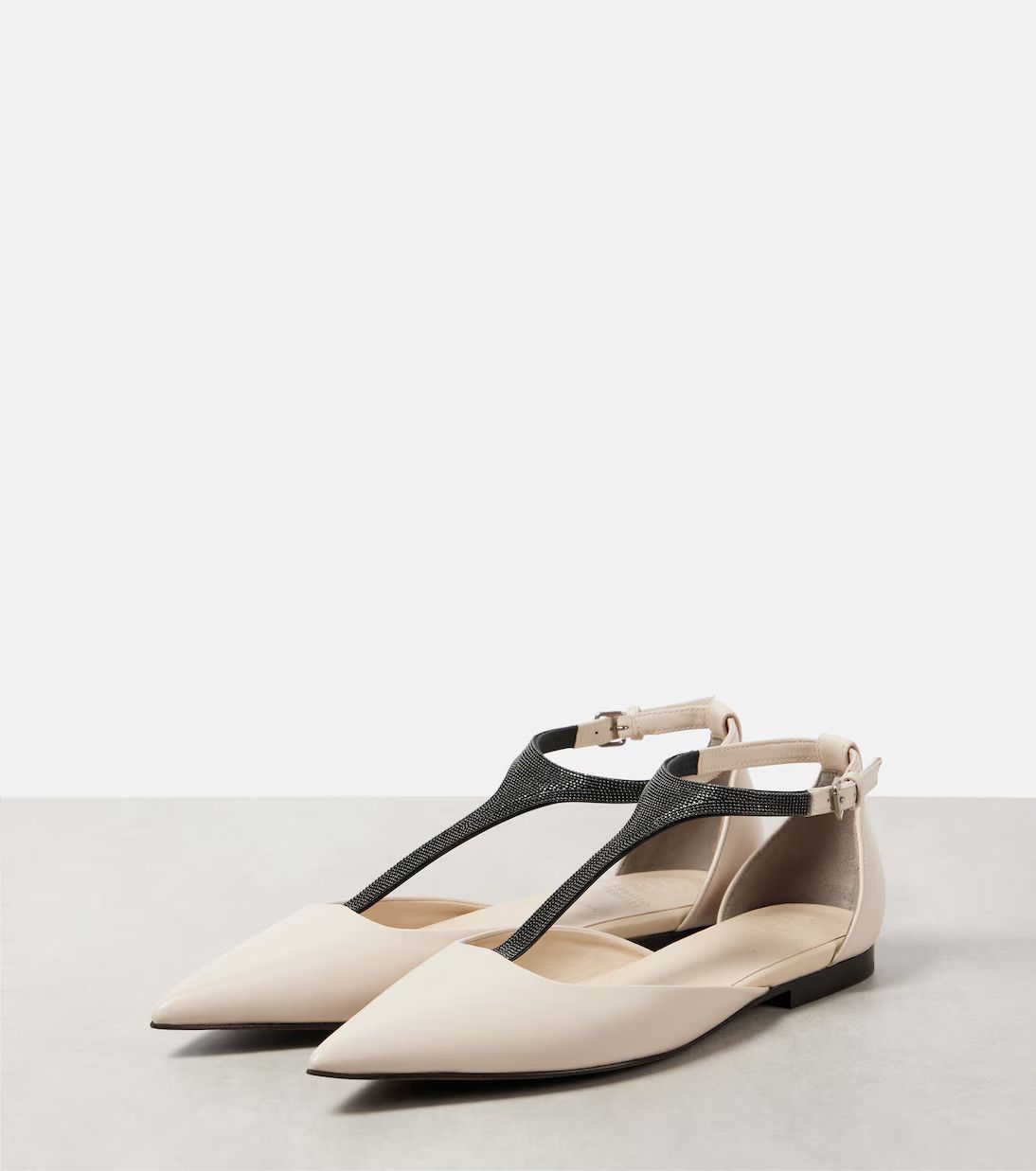 Brunello Cucinelli os11x0126 Monili Leather Flats in Beige Size US 7.5 / IT 37.5 - 4 Thumbnail