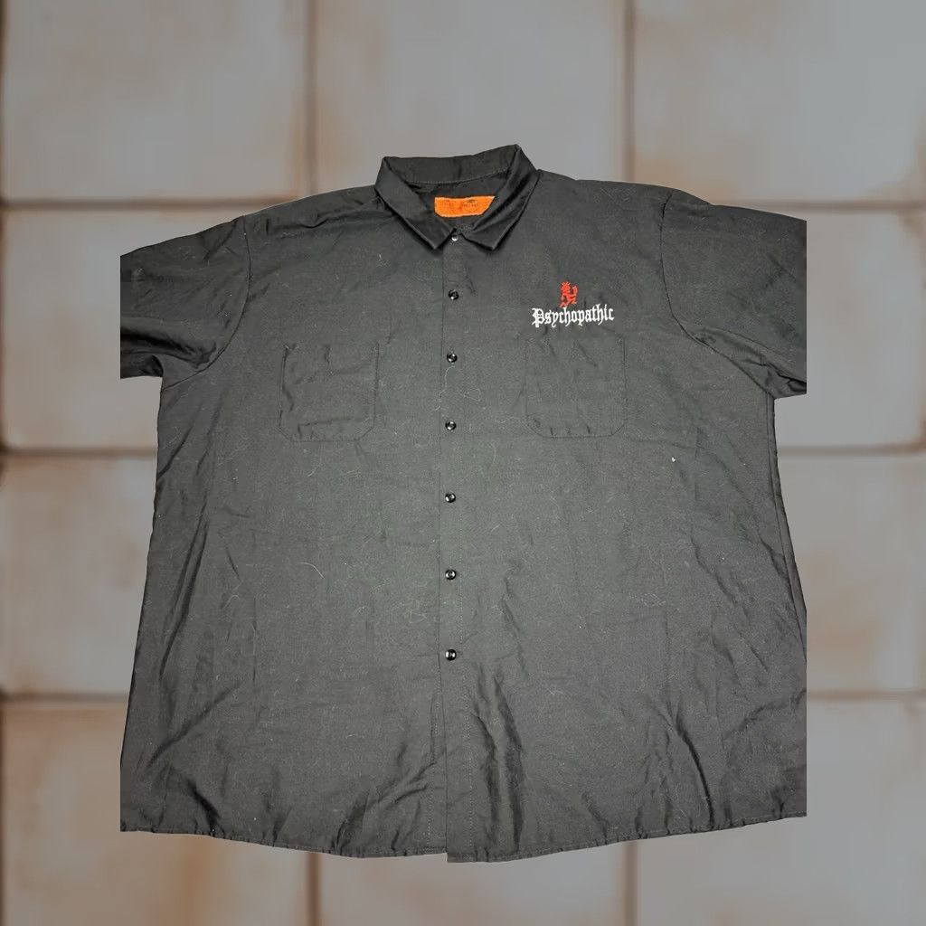 Vintage Red Kap Button-Up Shirt 4xl Men Black Colorful Back Graphic Front Branding Short Sleeve Button-Up Collared Casual Retro Fall Spring Summer, Men's (Size Xxl)
