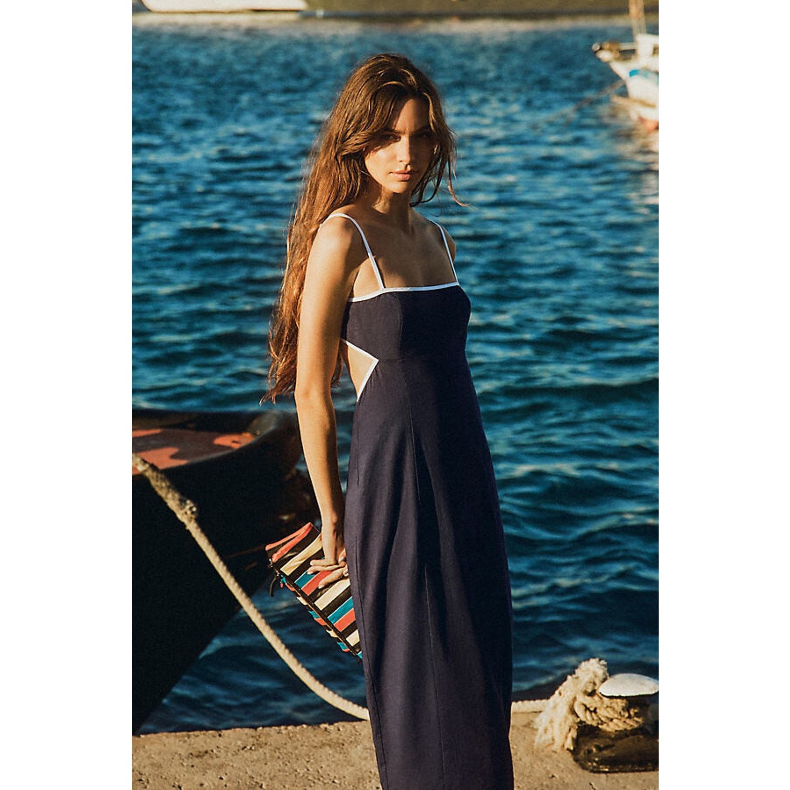 chinese dress ladies The Dafni Cutout Linen Midi Dress by Maeve main image 0