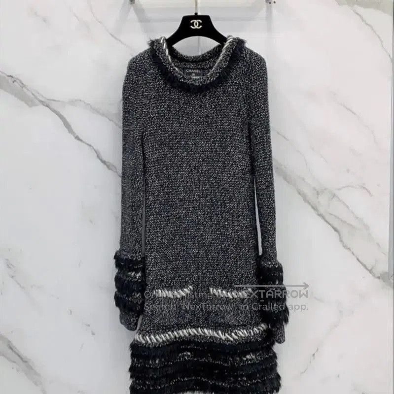 Chanel Black Long Sleeve Dress with Ruffles .